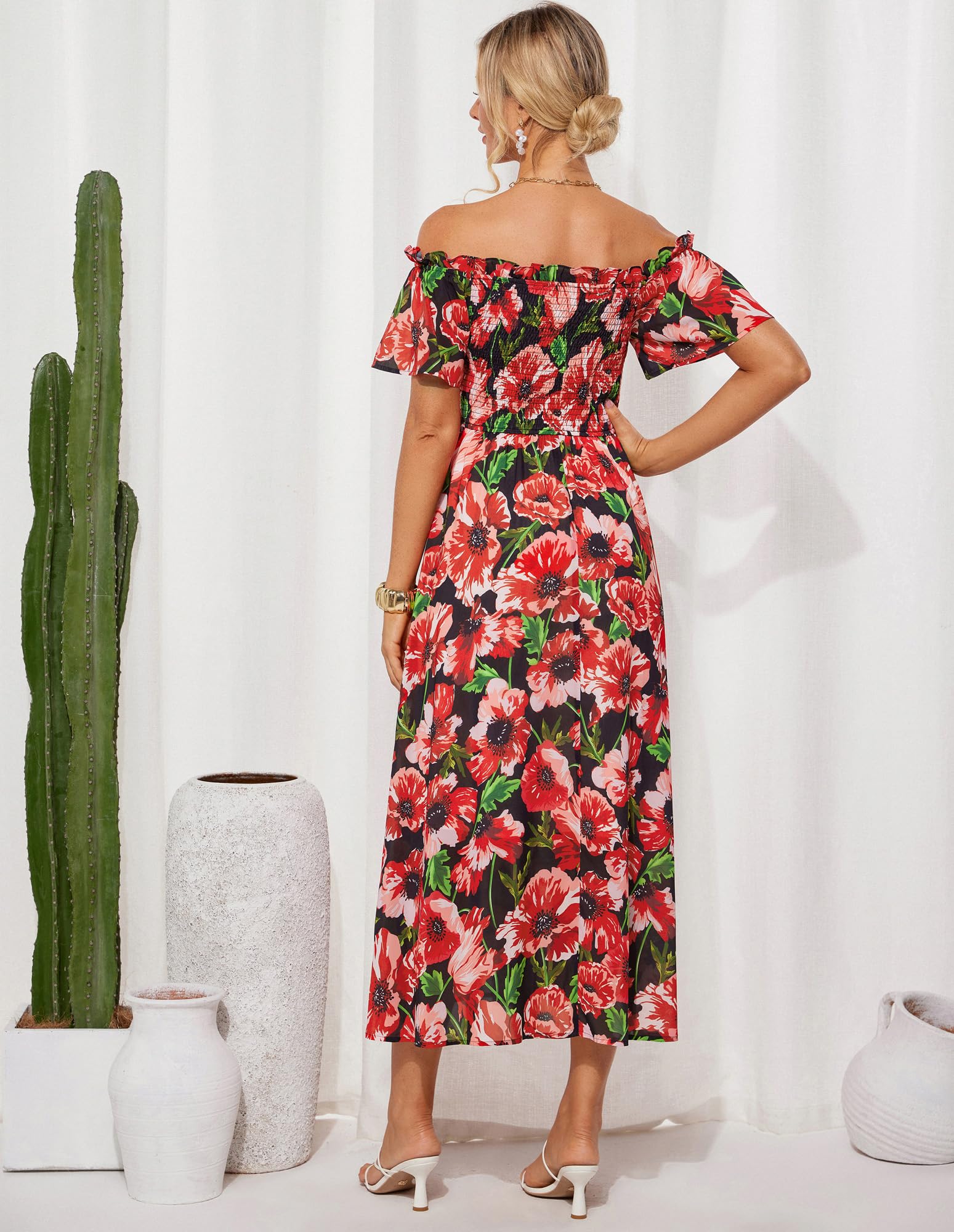 Foto 4 pulgar | Vestido De Invitada De Boda Grace Karin Con Estampado Floral Maxi Fruncido En L, Negro - Venta Internacional.