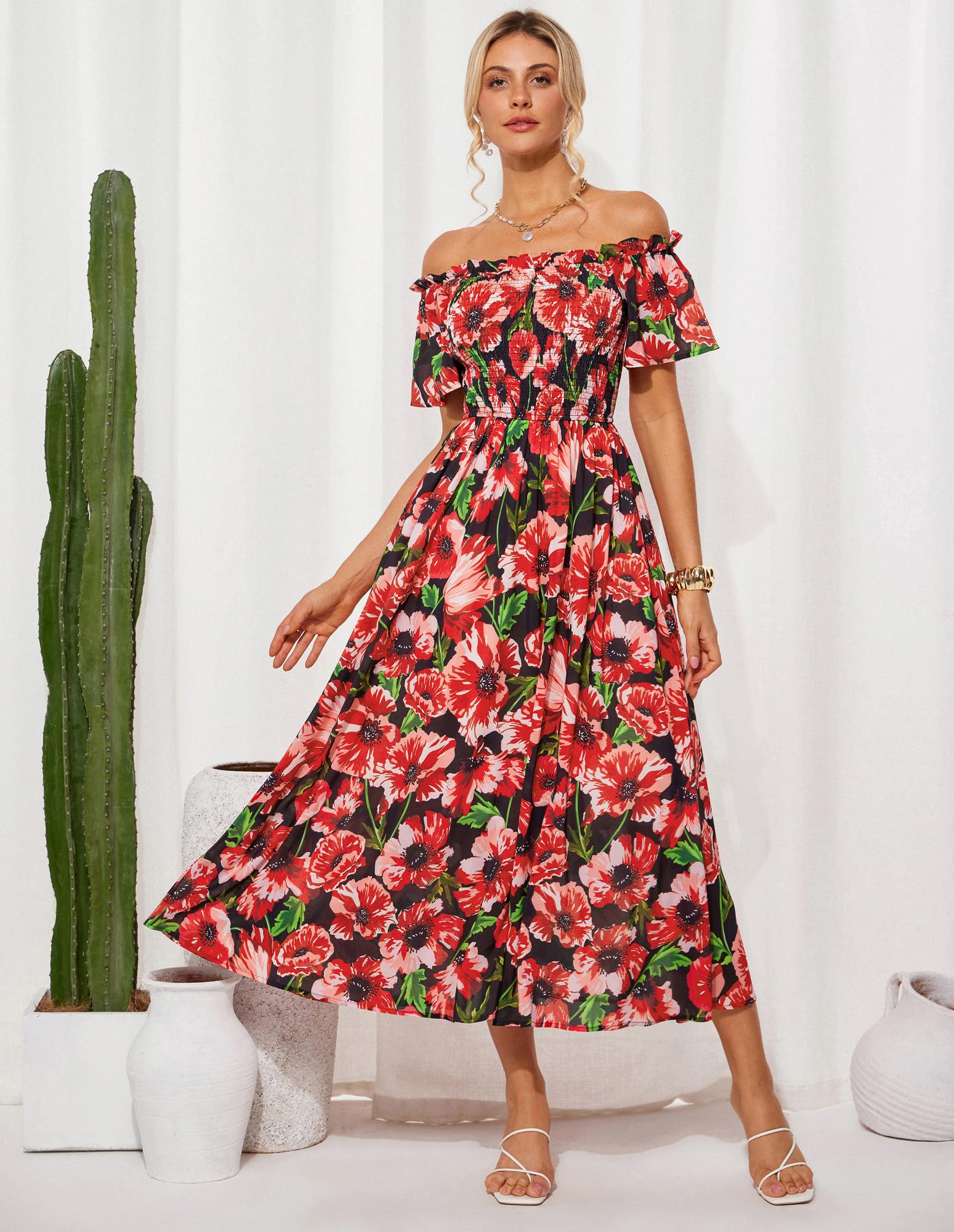 Foto 5 pulgar | Vestido De Invitada De Boda Grace Karin Con Estampado Floral Maxi Fruncido En L, Negro - Venta Internacional.