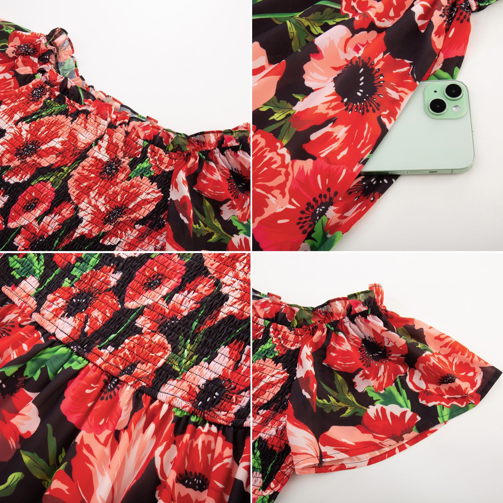 Foto 6 pulgar | Vestido De Invitada De Boda Grace Karin Con Estampado Floral Maxi Fruncido En L, Negro - Venta Internacional.