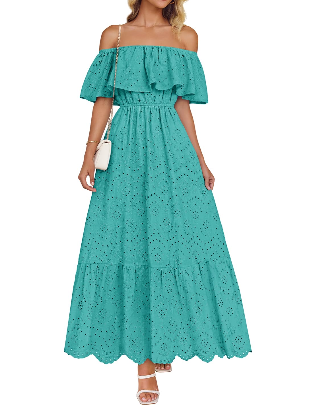 Foto 1 | Vestido Zesica 2025 Para Verano, Con Hombros Descubiertos, Bordado Con Volantes, Color Aguamarina - Venta Internacional.