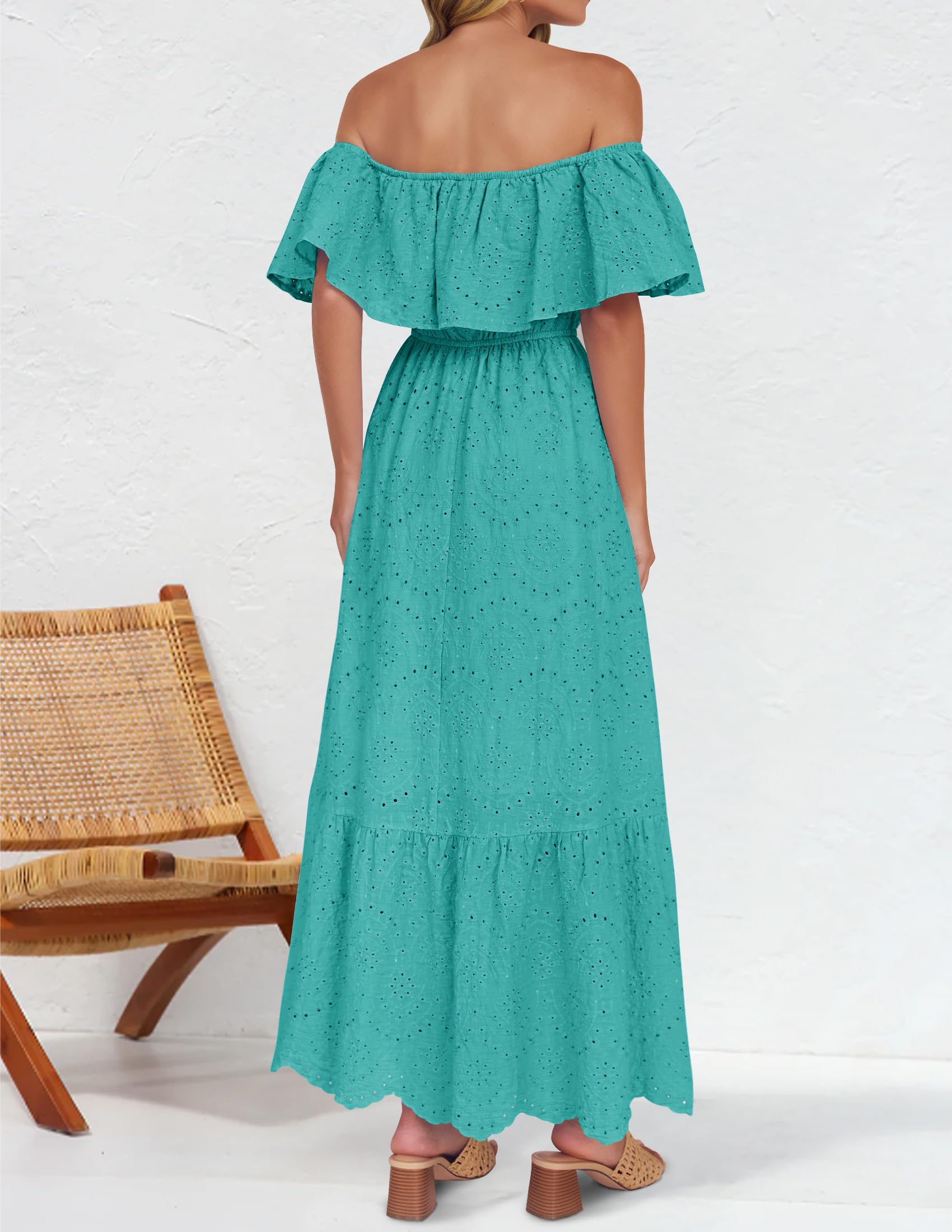 Foto 3 | Vestido Zesica 2025 Para Verano, Con Hombros Descubiertos, Bordado Con Volantes, Color Aguamarina - Venta Internacional.