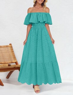 Foto 4 | Vestido Zesica 2025 Para Verano, Con Hombros Descubiertos, Bordado Con Volantes, Color Aguamarina - Venta Internacional.