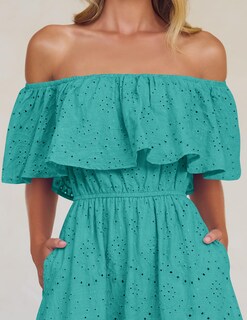 Foto 5 | Vestido Zesica 2025 Para Verano, Con Hombros Descubiertos, Bordado Con Volantes, Color Aguamarina - Venta Internacional.