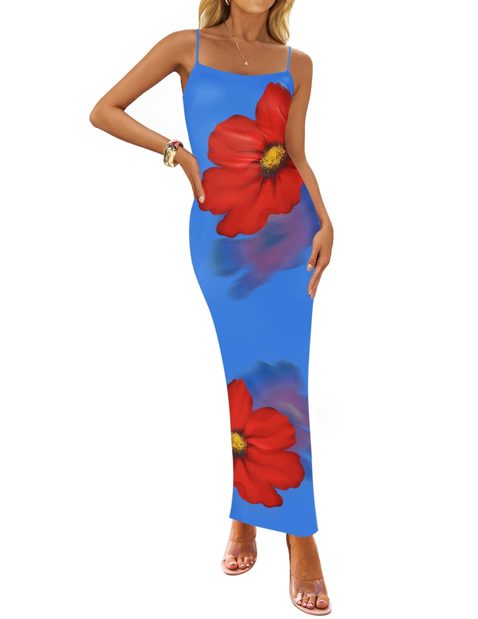 Foto 2 pulgar | Vestido Largo Zesica Para Mujer, Estampado Floral, Tirantes Finos, Color Azul - Venta Internacional.