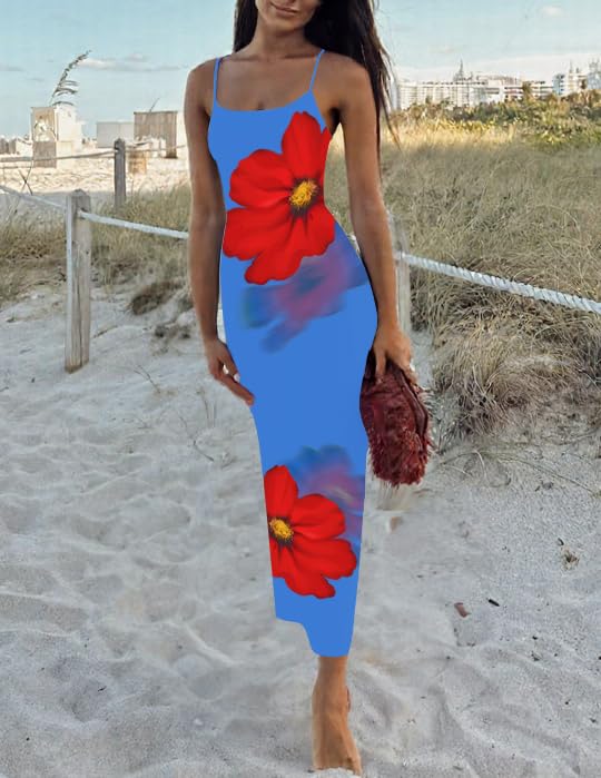 Foto 6 pulgar | Vestido Largo Zesica Para Mujer, Estampado Floral, Tirantes Finos, Color Azul - Venta Internacional.
