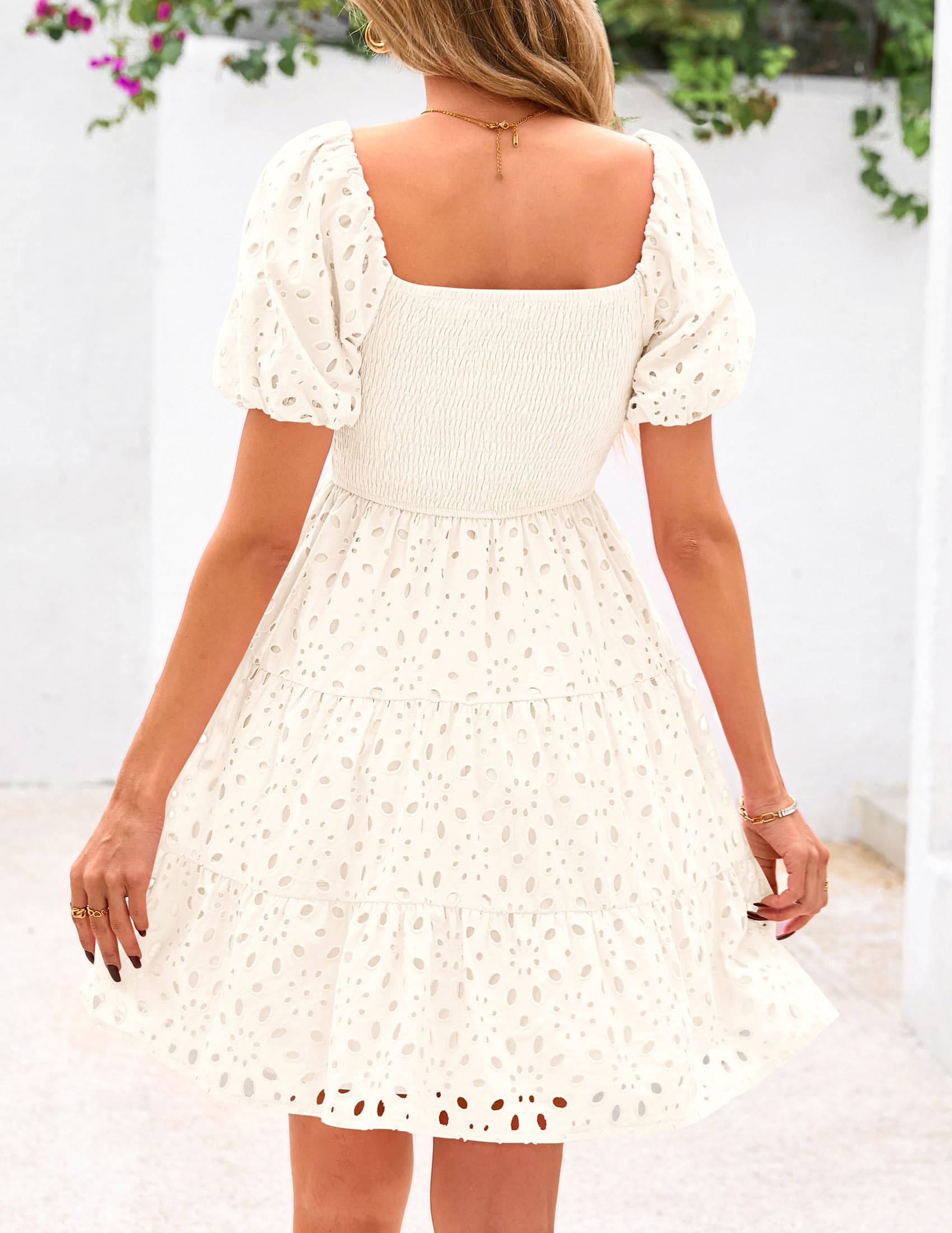 Foto 3 pulgar | Vestido Prettygarden Para Mujer, Con Mangas Abullonadas, De Verano, Con Ojales, Blanco - Venta Internacional.