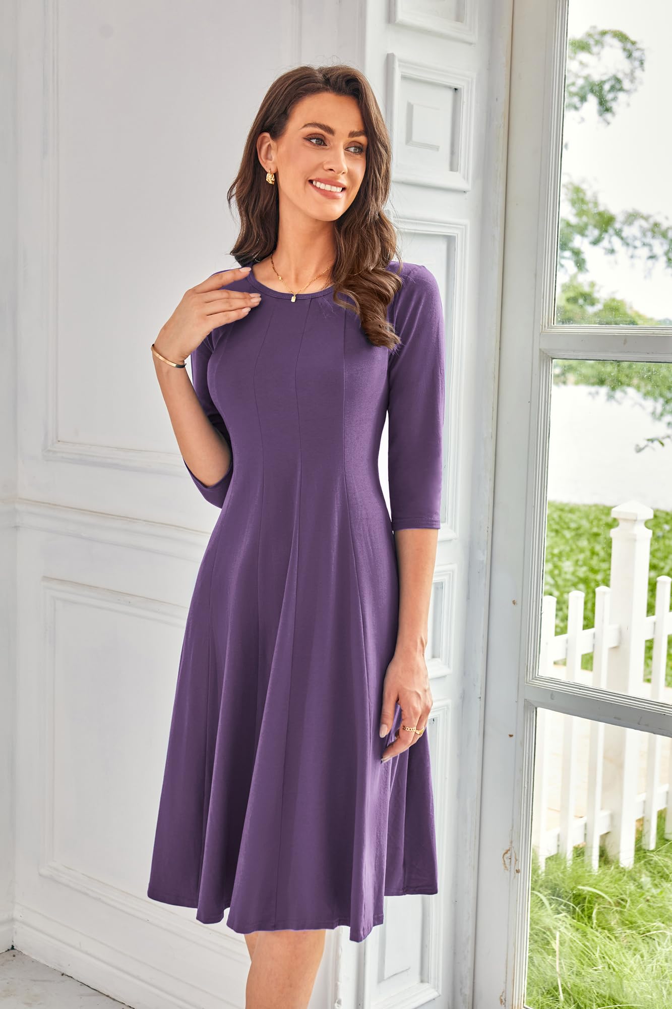 Foto 3 pulgar | Vestido Grace Karin Flowy Summer Para Mujer, Algodón, Color Morado, L - Venta Internacional.