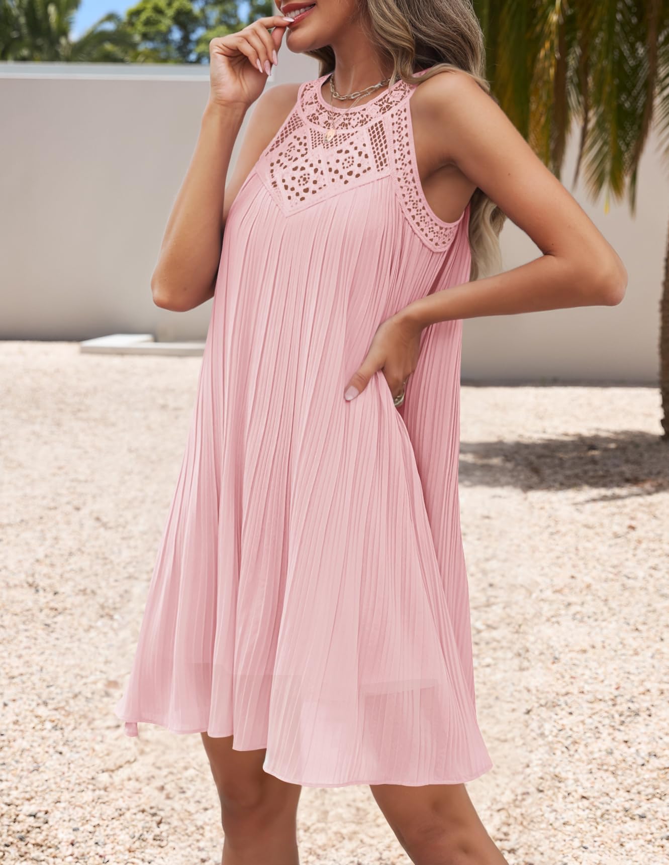 Foto 4 pulgar | Vestido Zesica Para Mujer, Verano 2025, De Chifón, Halter, Rosa, Talla L - Venta Internacional.