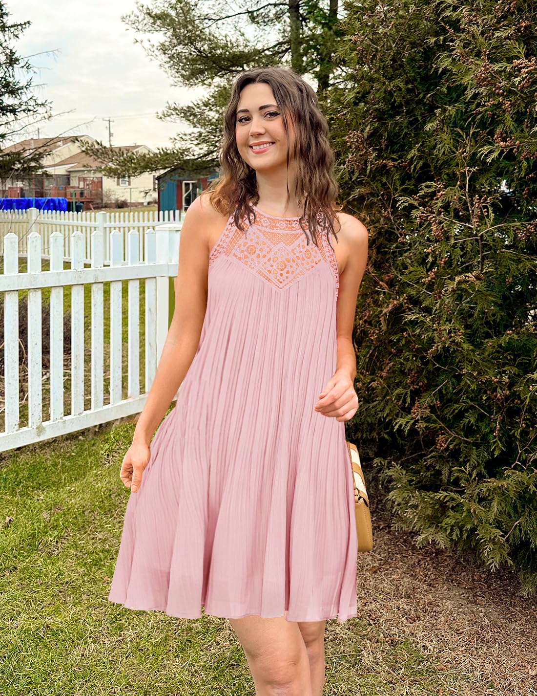 Foto 6 pulgar | Vestido Zesica Para Mujer, Verano 2025, De Chifón, Halter, Rosa, Talla L - Venta Internacional.