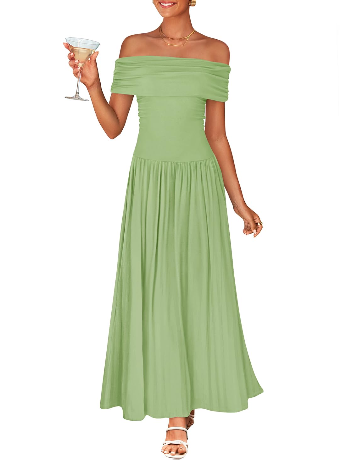Foto 2 pulgar | Vestido Largo Zesica Con Hombros Descubiertos Para Verano 2025 Para Mujer - Venta Internacional.