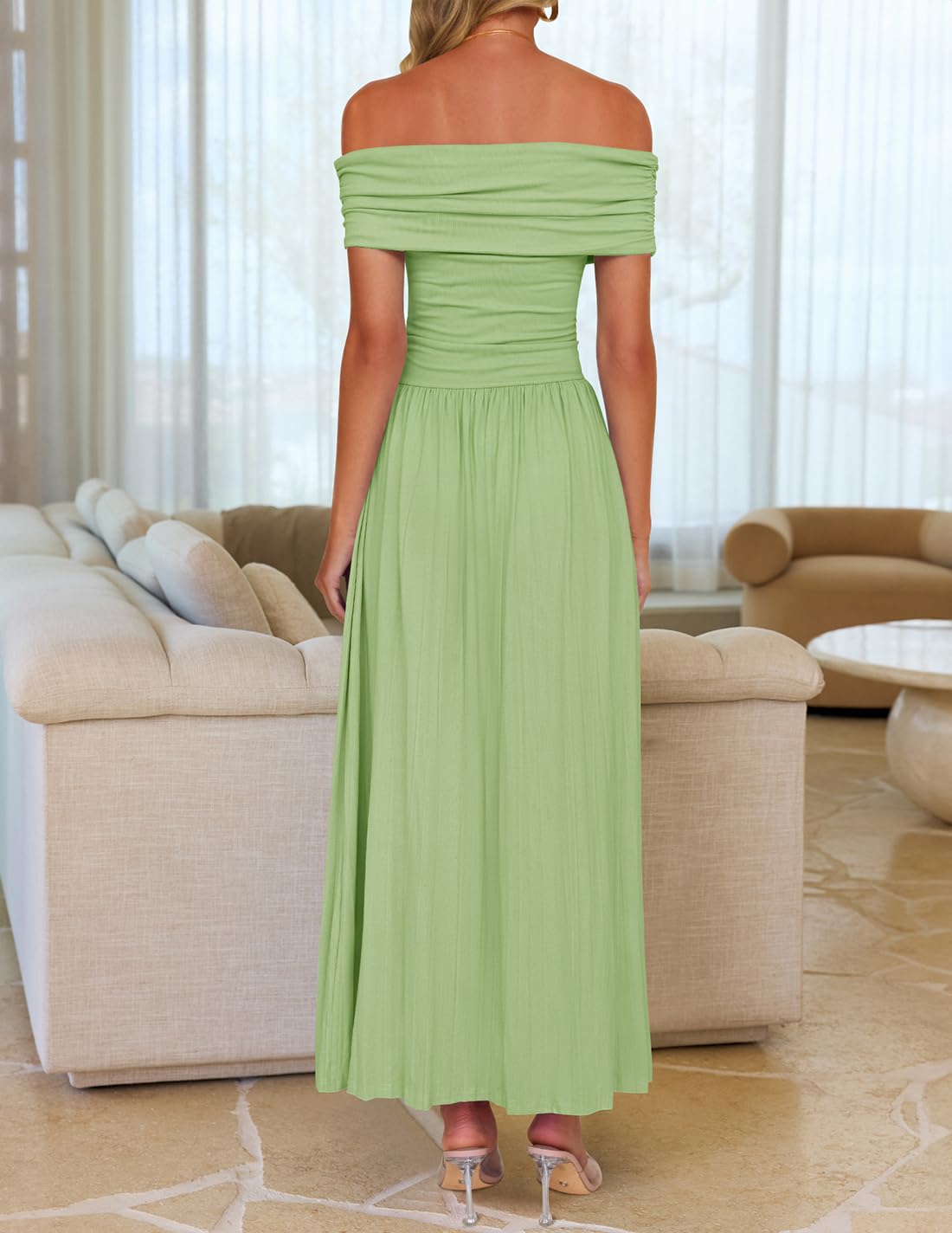 Foto 6 pulgar | Vestido Largo Zesica Con Hombros Descubiertos Para Verano 2025 Para Mujer - Venta Internacional.