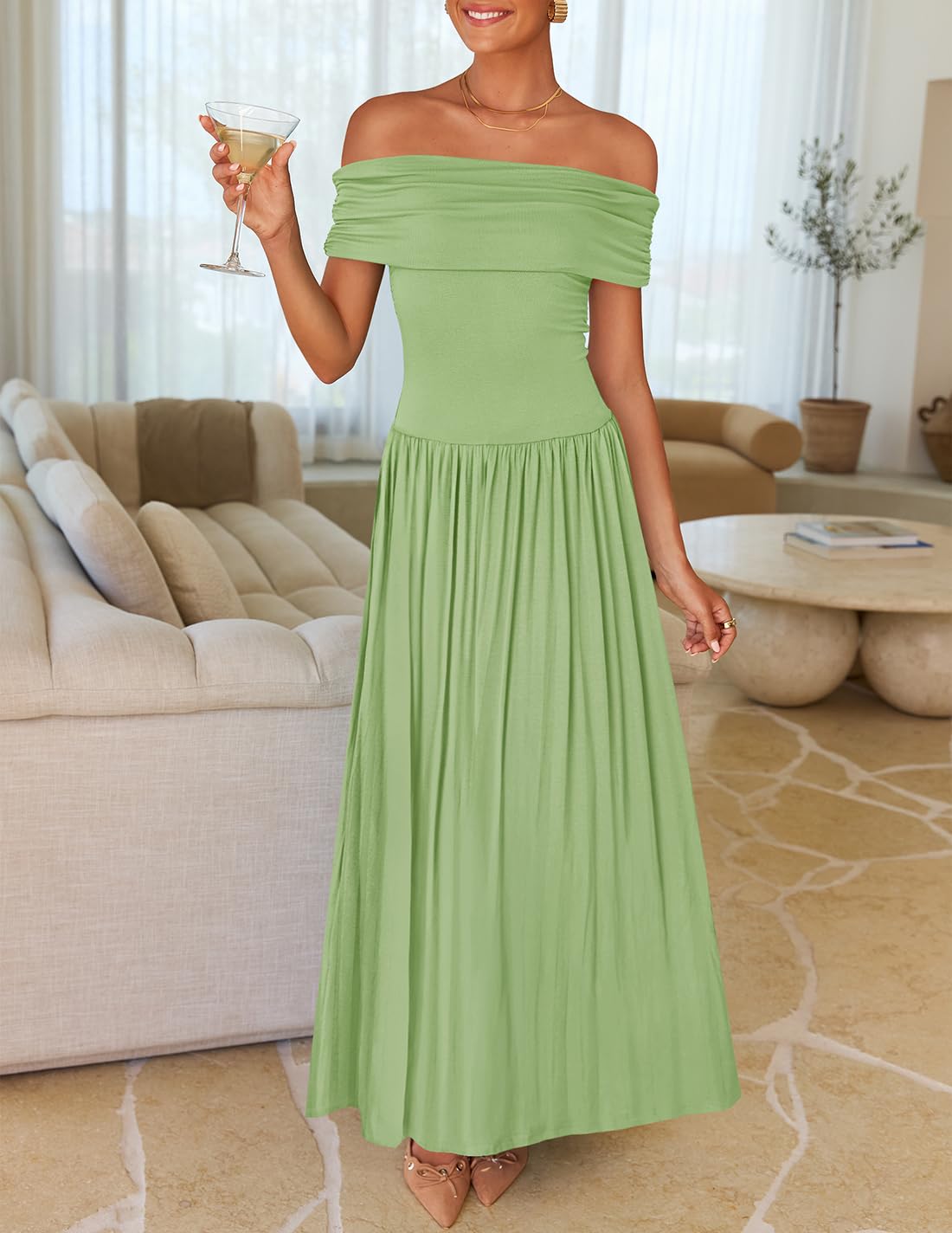 Foto 8 pulgar | Vestido Largo Zesica Con Hombros Descubiertos Para Verano 2025 Para Mujer - Venta Internacional.