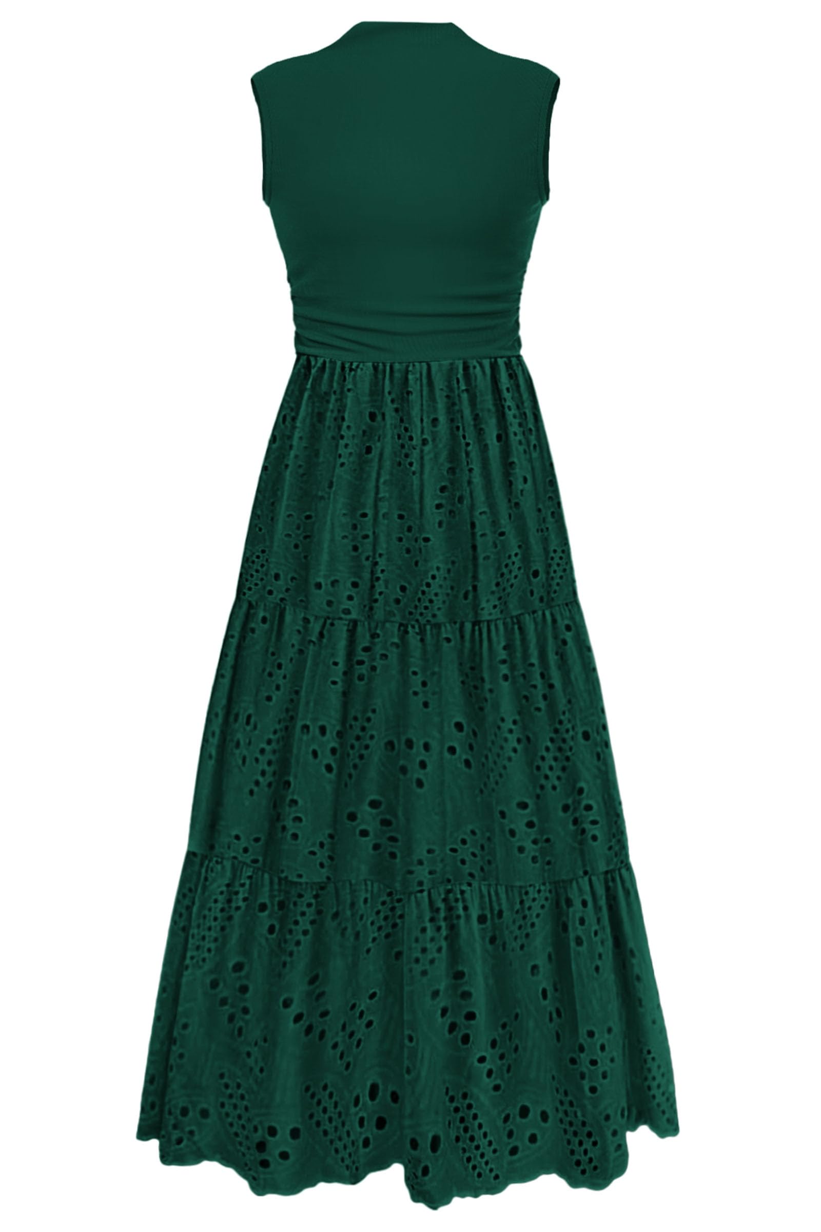 Vestido De Verano Prettygarden 2025, Camiseta Sin Mangas Con Ojales, Maxi Verde Oscuro - Venta Internacional.