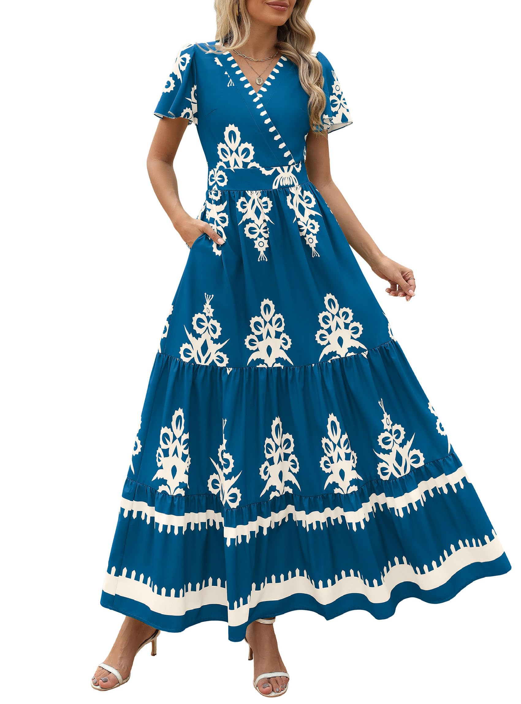Foto 1 | Vestido Largo Prettygarden Para Mujer, Verano 2025, Cuello En V, Estampado Floral - Venta Internacional.