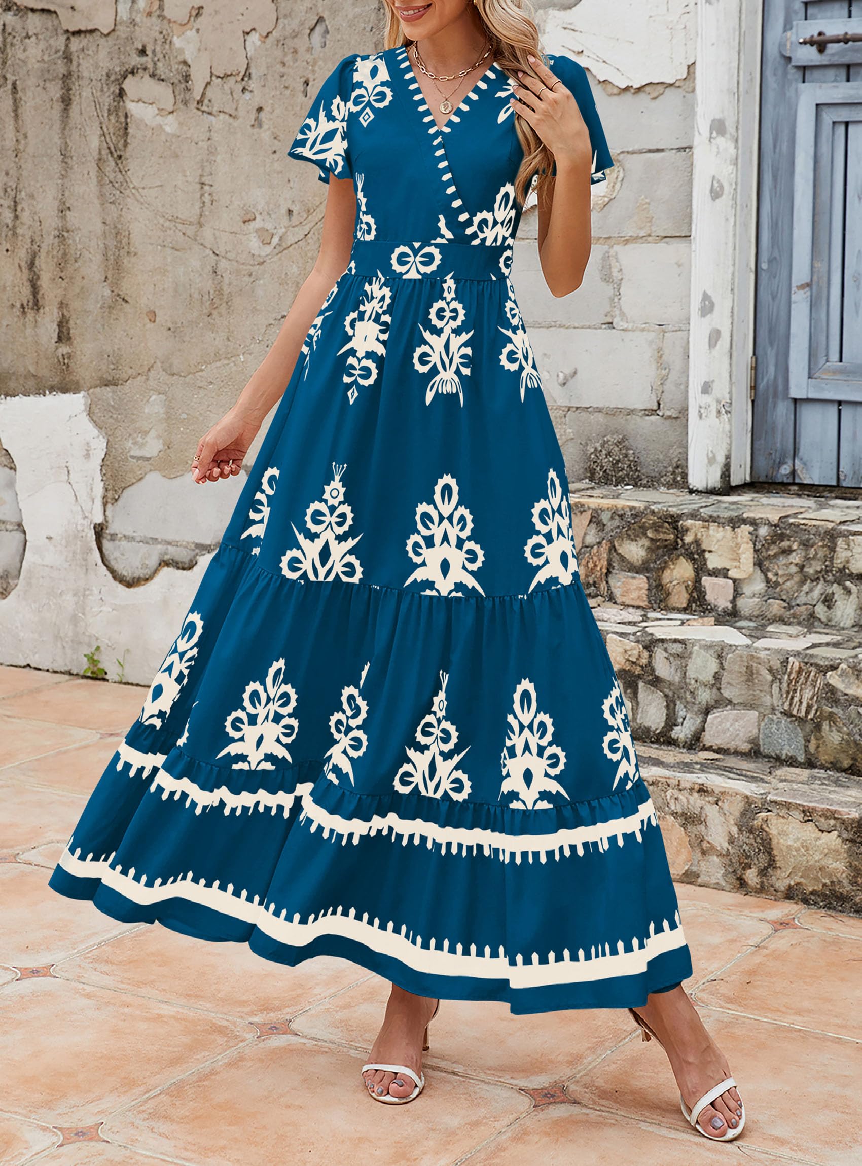Foto 4 | Vestido Largo Prettygarden Para Mujer, Verano 2025, Cuello En V, Estampado Floral - Venta Internacional.