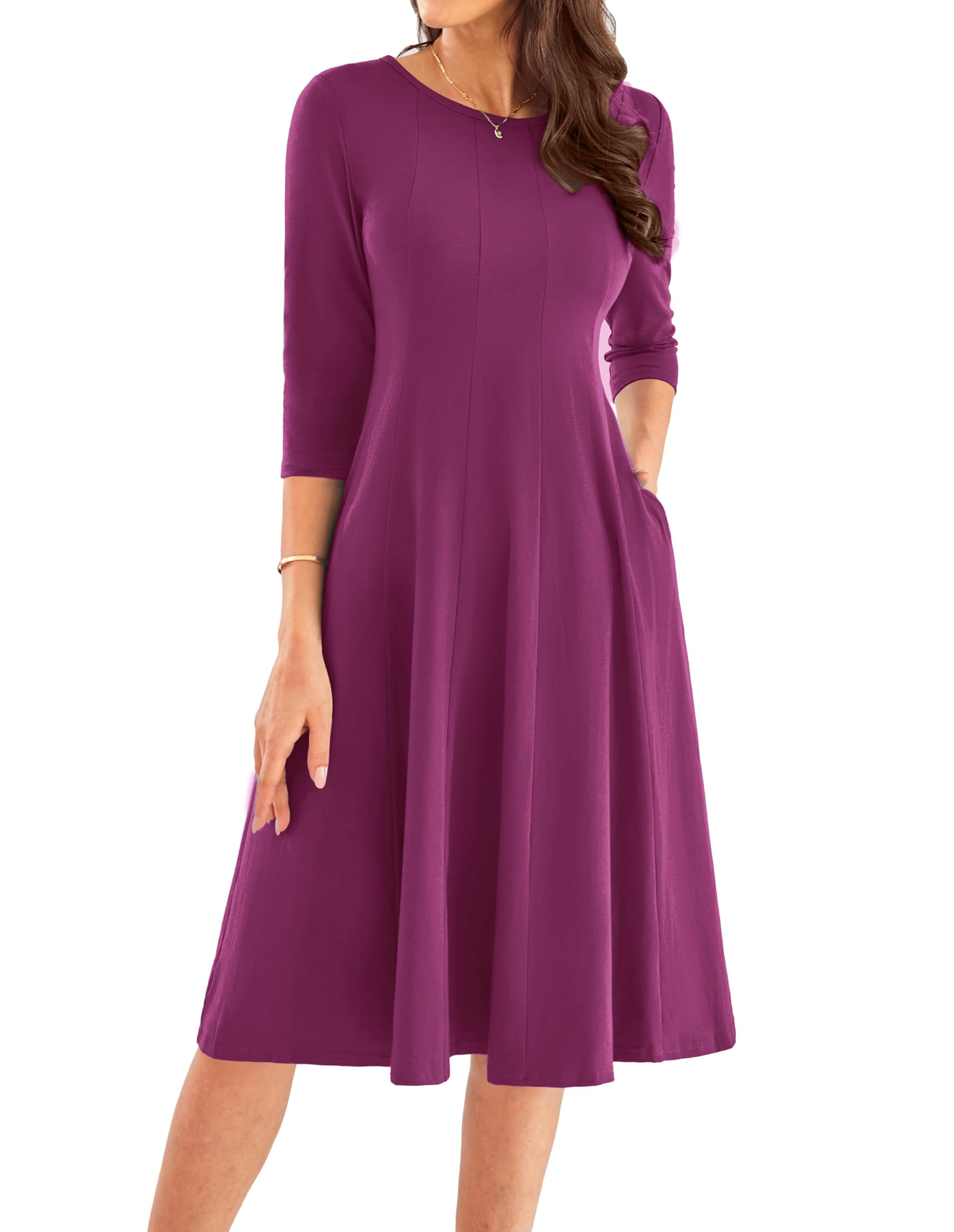 Foto 2 pulgar | Vestido Casual Grace Karin Mulberry De Manga 3/4 A Media Pierna - Venta Internacional.