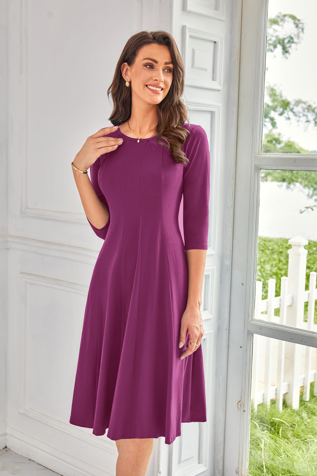 Foto 3 pulgar | Vestido Casual Grace Karin Mulberry De Manga 3/4 A Media Pierna - Venta Internacional.