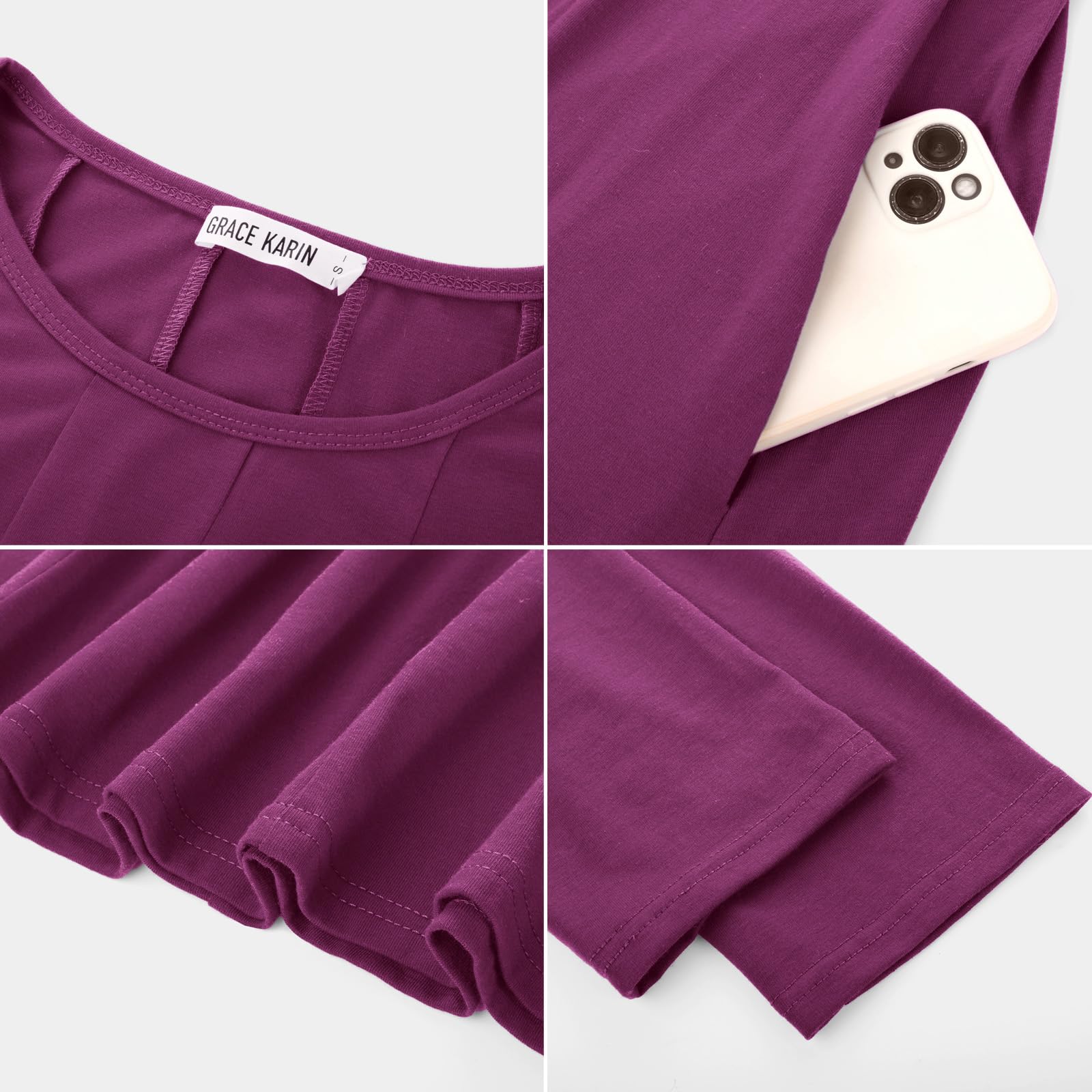 Foto 6 pulgar | Vestido Casual Grace Karin Mulberry De Manga 3/4 A Media Pierna - Venta Internacional.