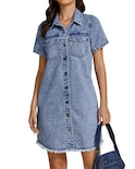 Vestido Vaquero Casual Luvamia Para Mujer, Mezclilla Azul, Talla S 4-6 - Venta Internacional.