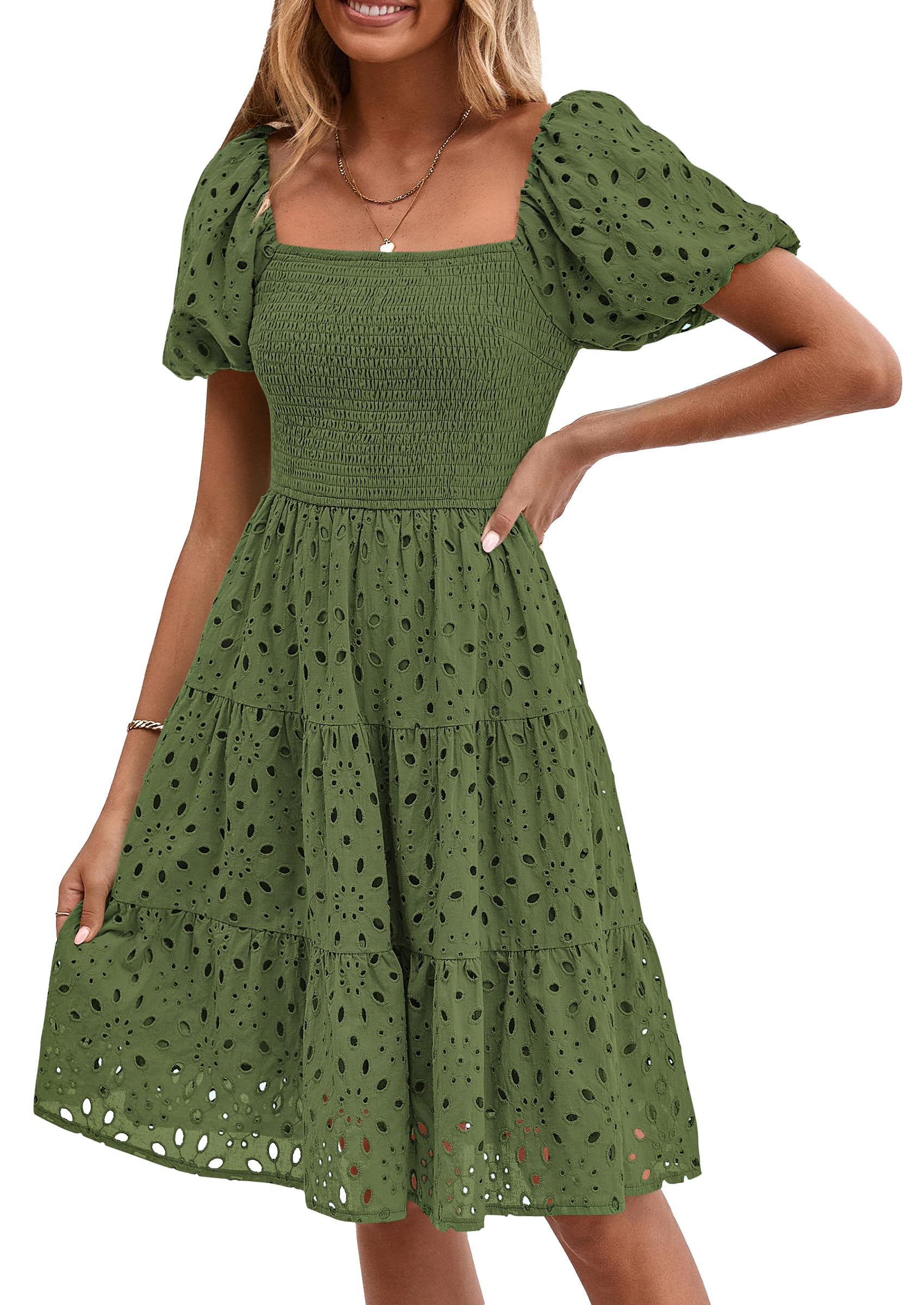 Foto 2 pulgar | Vestido De Verano Prettygarden Para Mujer Con Ojales En Los Hombros Descubiertos, Color Verde Militar - Venta Intern