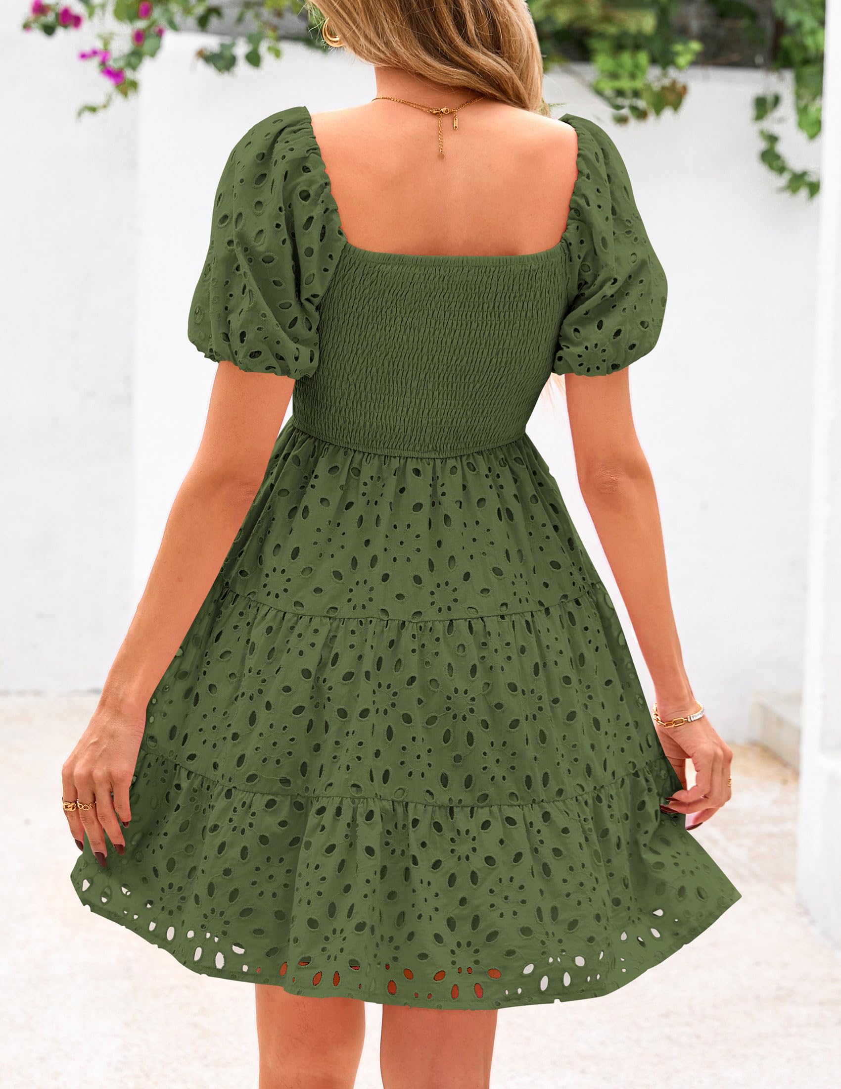 Foto 3 pulgar | Vestido De Verano Prettygarden Para Mujer Con Ojales En Los Hombros Descubiertos, Color Verde Militar - Venta Intern