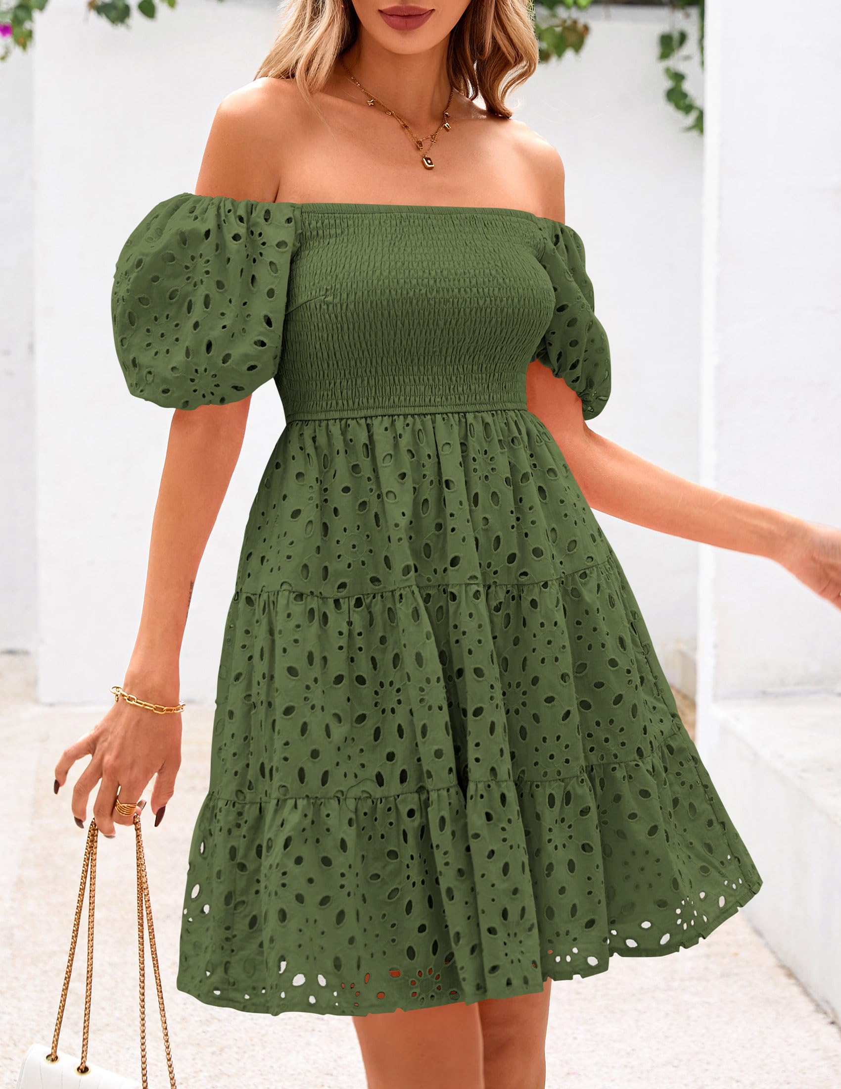 Foto 5 pulgar | Vestido De Verano Prettygarden Para Mujer Con Ojales En Los Hombros Descubiertos, Color Verde Militar - Venta Intern