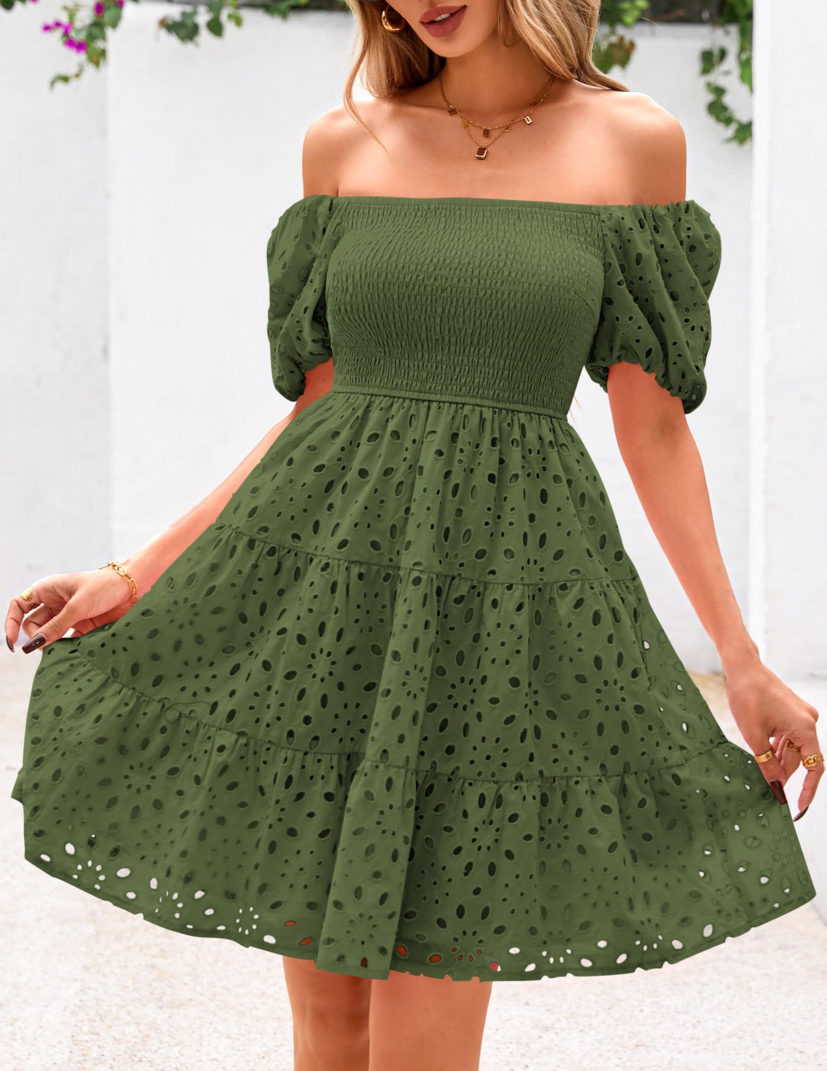 Foto 6 pulgar | Vestido De Verano Prettygarden Para Mujer Con Ojales En Los Hombros Descubiertos, Color Verde Militar - Venta Intern