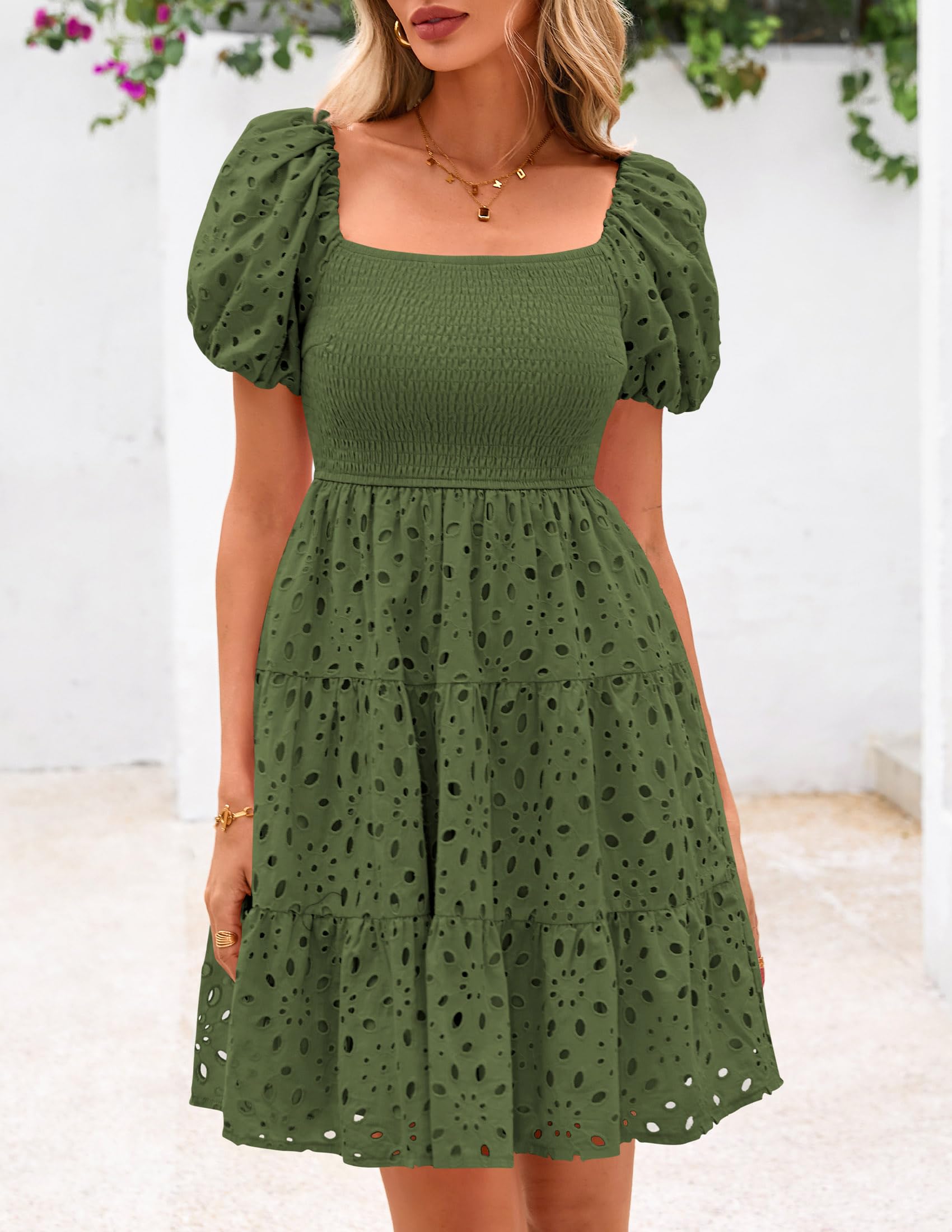 Foto 7 pulgar | Vestido De Verano Prettygarden Para Mujer Con Ojales En Los Hombros Descubiertos, Color Verde Militar - Venta Intern