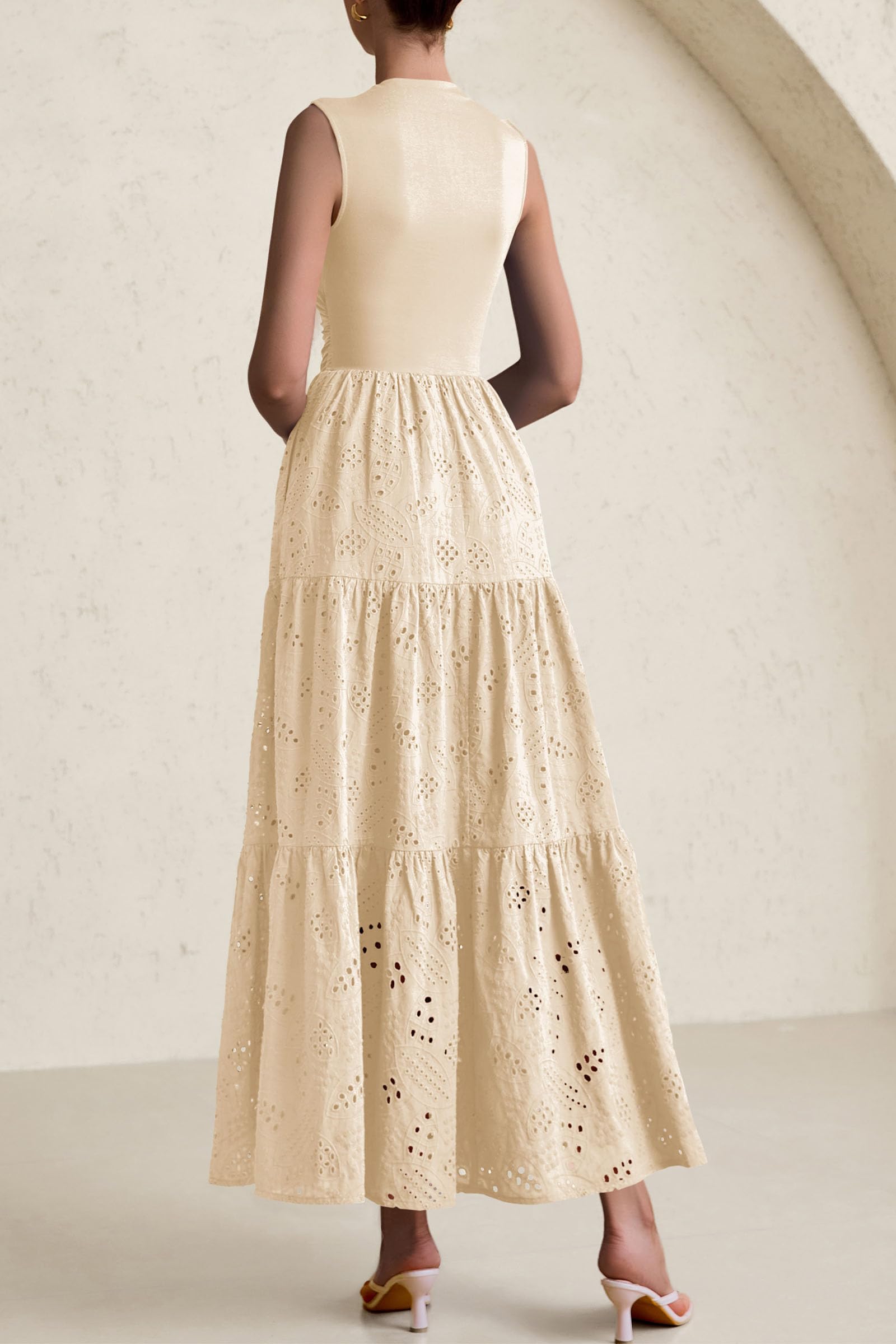Foto 3 pulgar | Vestido De Verano Prettygarden 2025, Camiseta Sin Mangas Con Ojales, Maxi Con Bolsillos - Venta Internacional.
