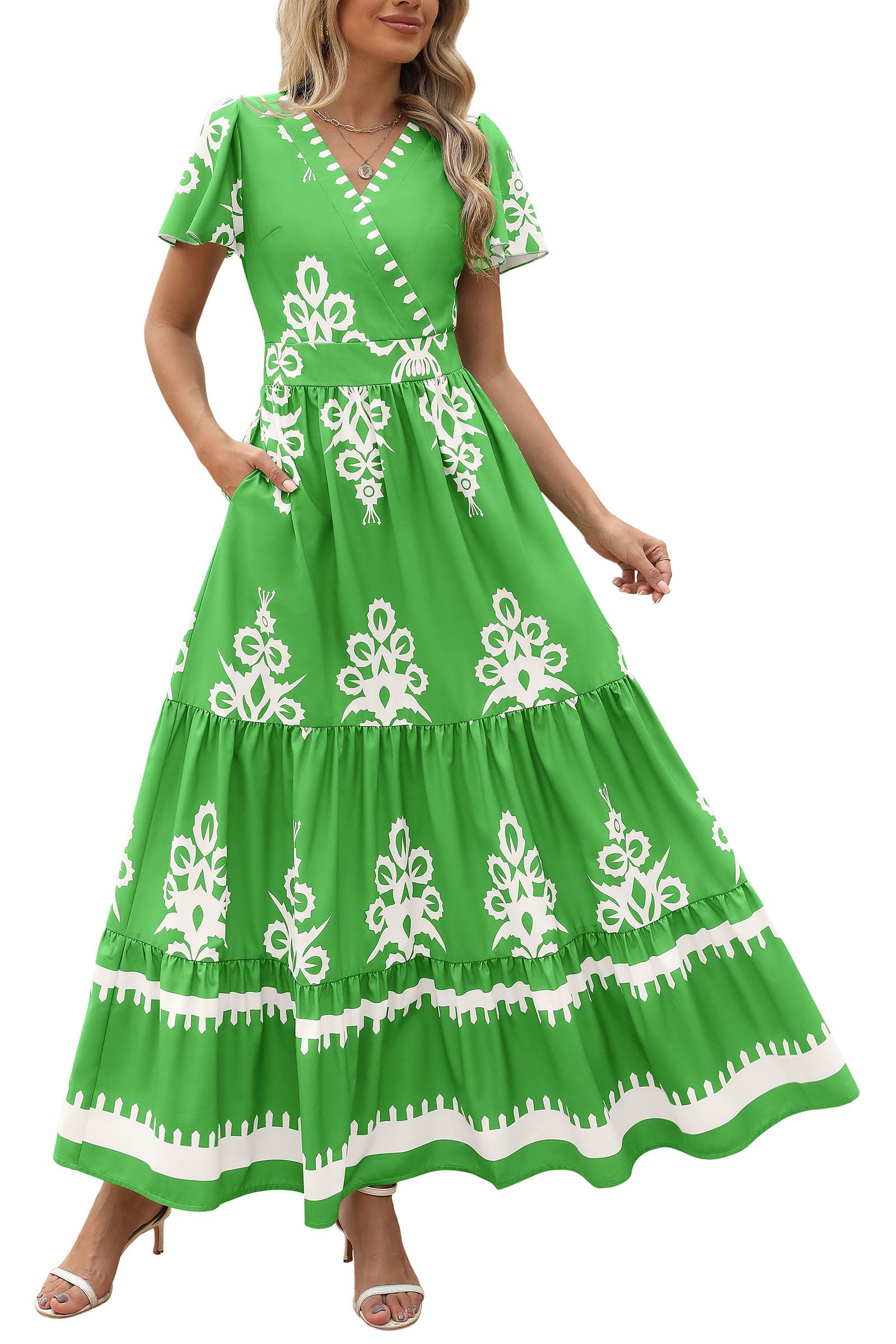 Foto 1 | Vestido Largo Prettygarden Para Mujer, Verano 2025, Cuello En V, Estampado Floral - Venta Internacional.