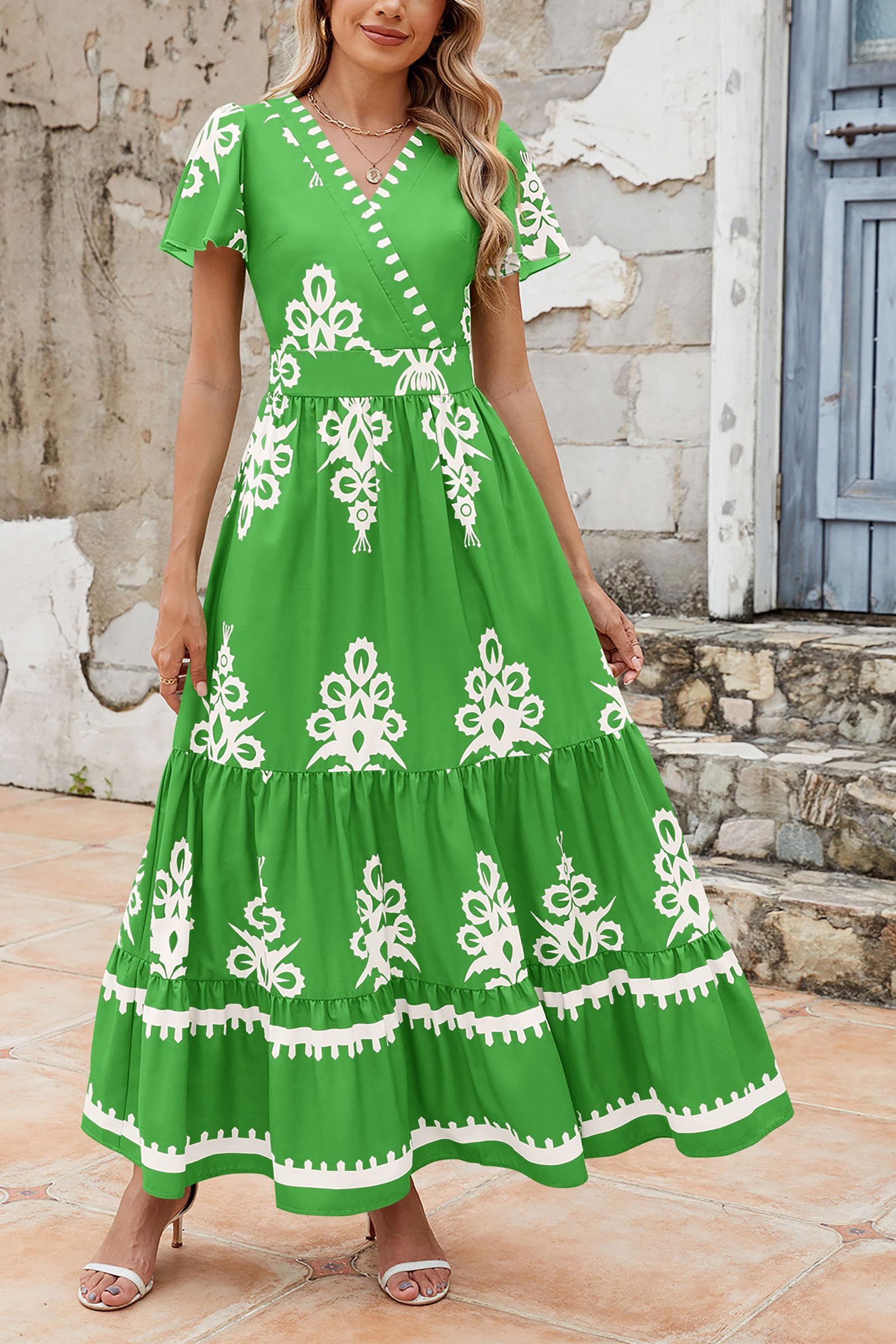 Foto 4 | Vestido Largo Prettygarden Para Mujer, Verano 2025, Cuello En V, Estampado Floral - Venta Internacional.
