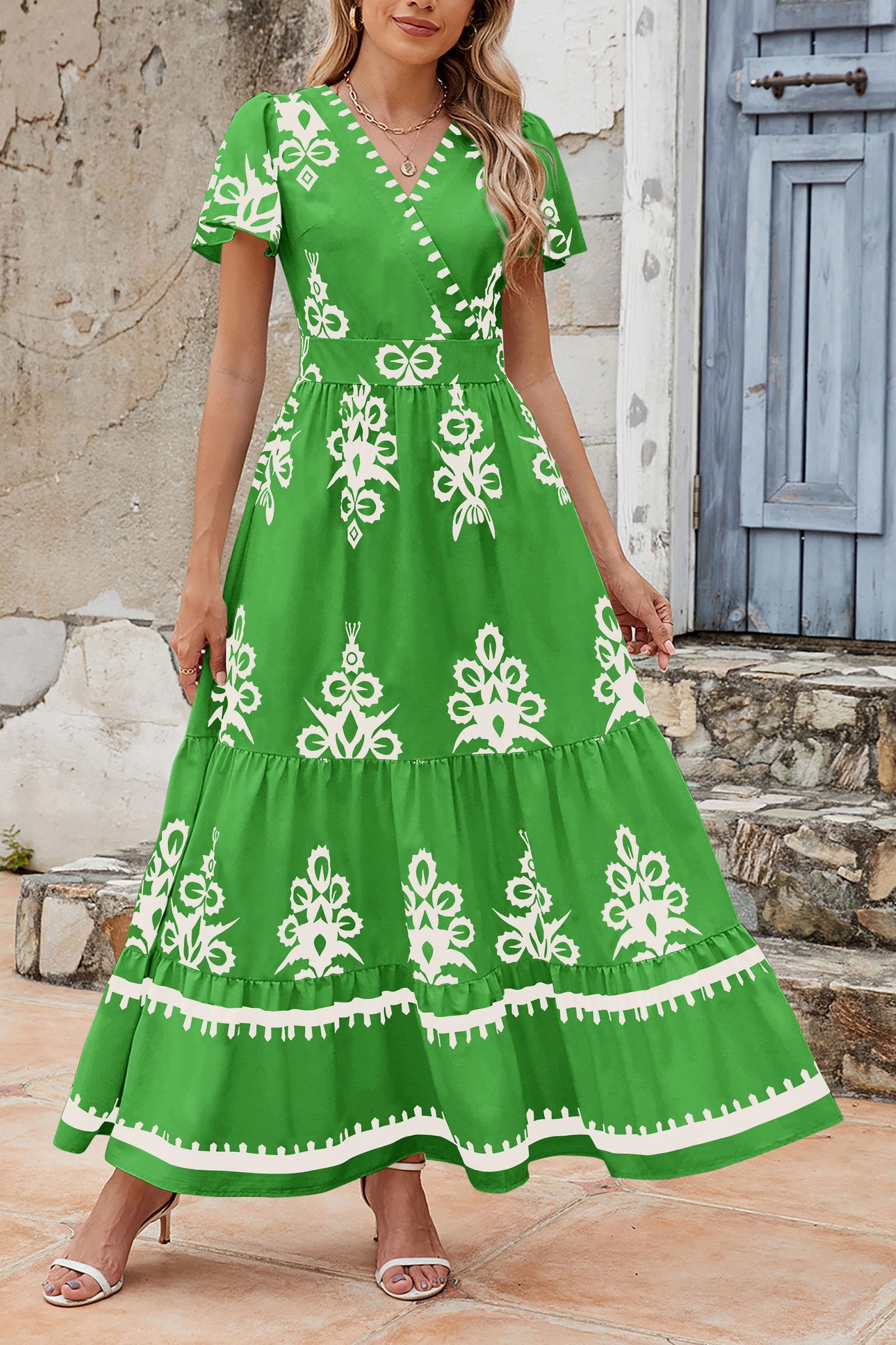 Foto 6 | Vestido Largo Prettygarden Para Mujer, Verano 2025, Cuello En V, Estampado Floral - Venta Internacional.