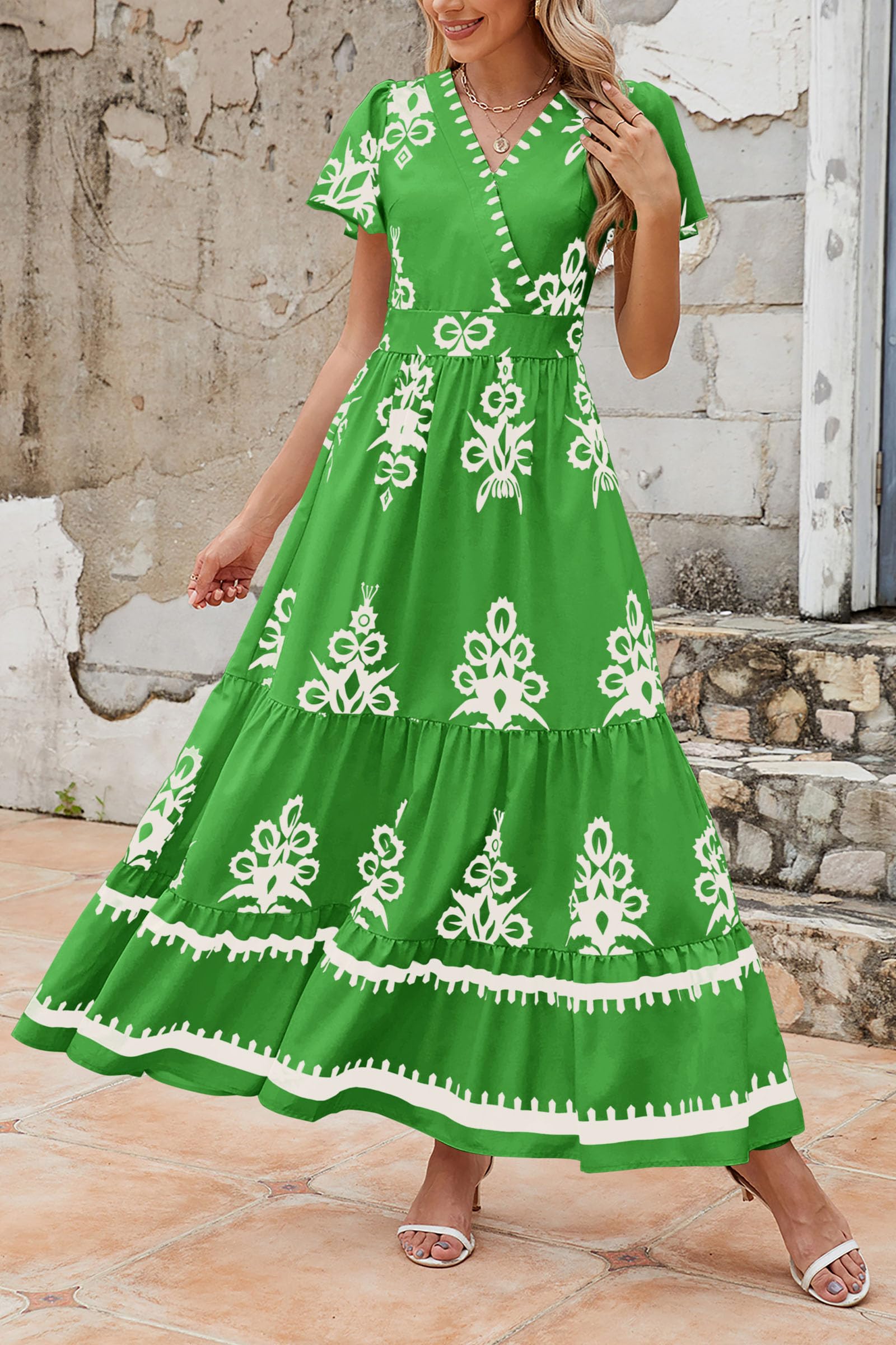 Foto 7 | Vestido Largo Prettygarden Para Mujer, Verano 2025, Cuello En V, Estampado Floral - Venta Internacional.