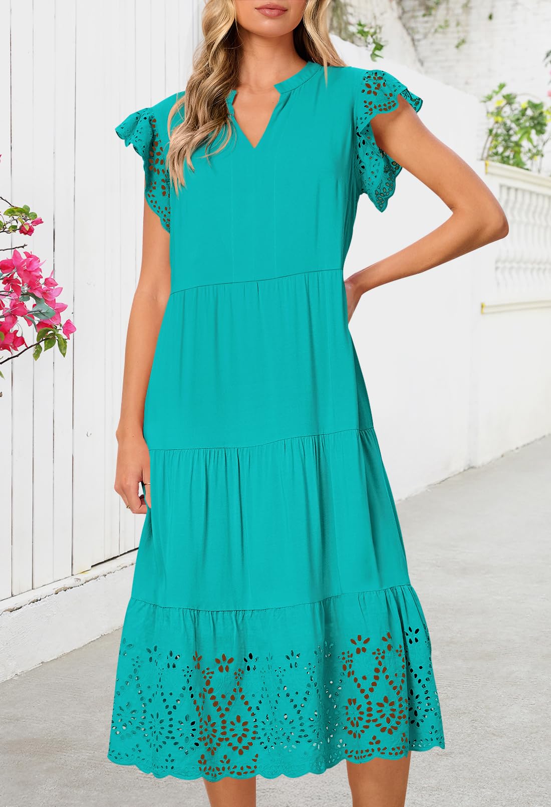 Foto 2 | Vestido Merokeety 2025 De Verano De Manga Corta Con Cuello En V Y Volantes En Forma De A - Venta Internacional.