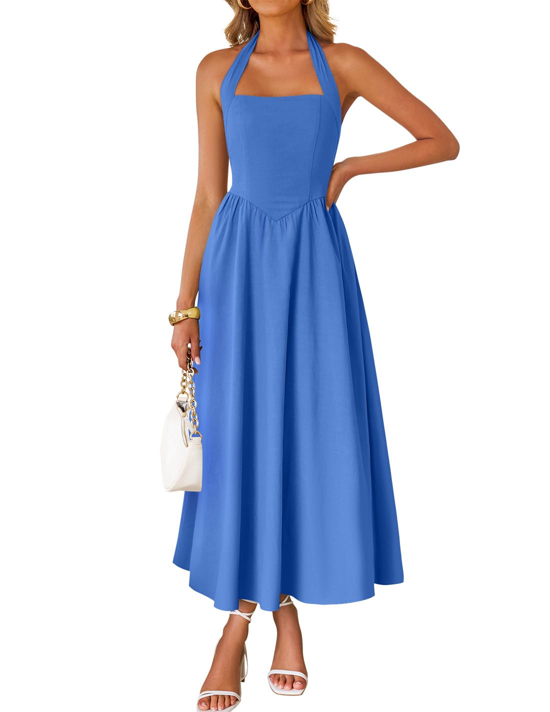 Foto 2 pulgar | Vestido De Verano Zesica, Sin Mangas, Halter, Midi, Azul Real, Para Mujer - Venta Internacional.