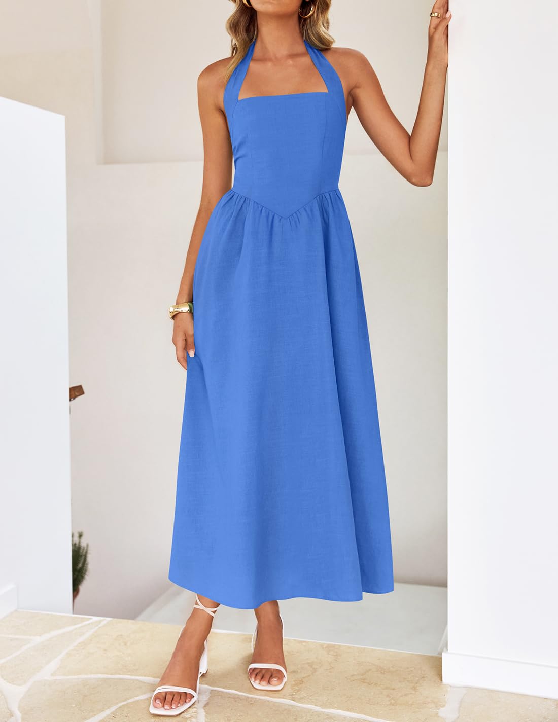 Foto 8 pulgar | Vestido De Verano Zesica, Sin Mangas, Halter, Midi, Azul Real, Para Mujer - Venta Internacional.
