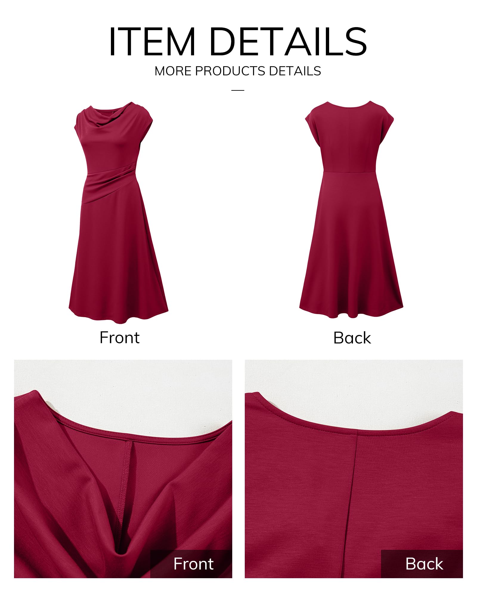 Foto 6 | Vestido Midi Happy Sailed, Manga Corta, Cuello Vuelto, Rojo Vino - Venta Internacional.