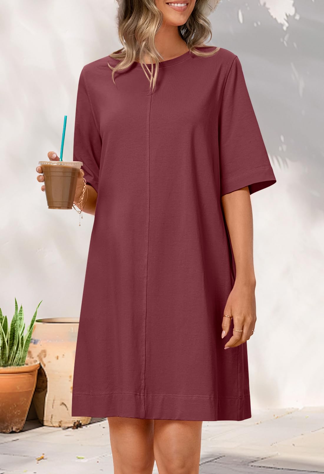 Foto 3 pulgar | Vestido Merokeety Para Mujer 2025, Verano, Manga Corta, Color Vino L - Venta Internacional.