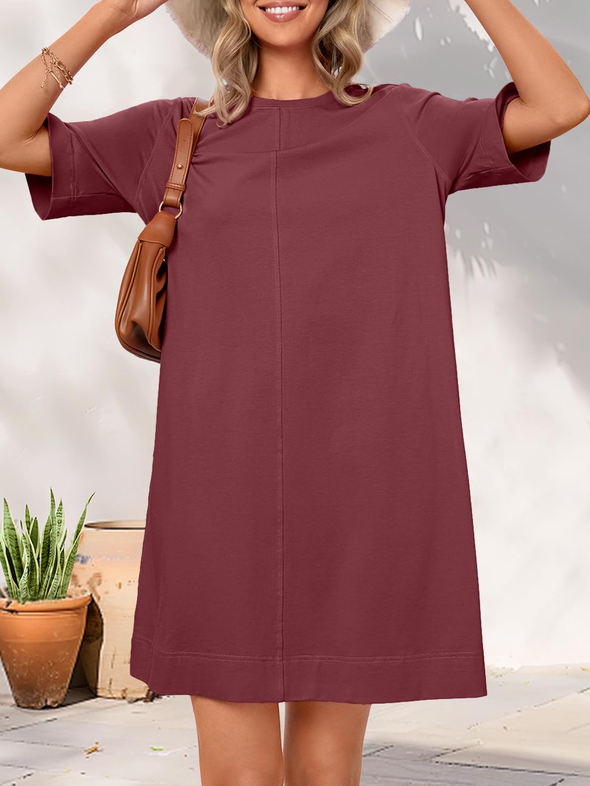 Foto 4 pulgar | Vestido Merokeety Para Mujer 2025, Verano, Manga Corta, Color Vino L - Venta Internacional.