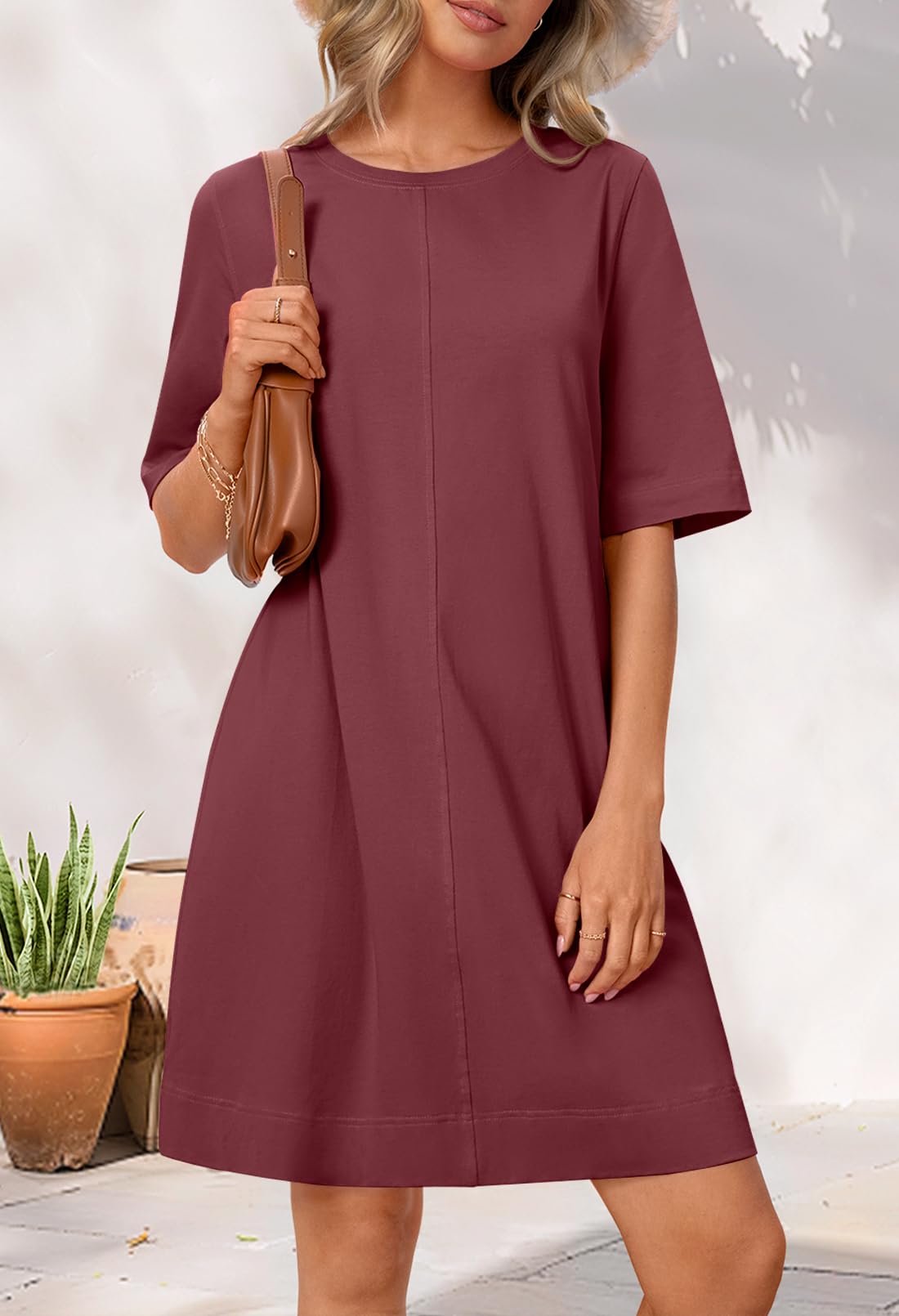 Foto 5 pulgar | Vestido Merokeety Para Mujer 2025, Verano, Manga Corta, Color Vino L - Venta Internacional.