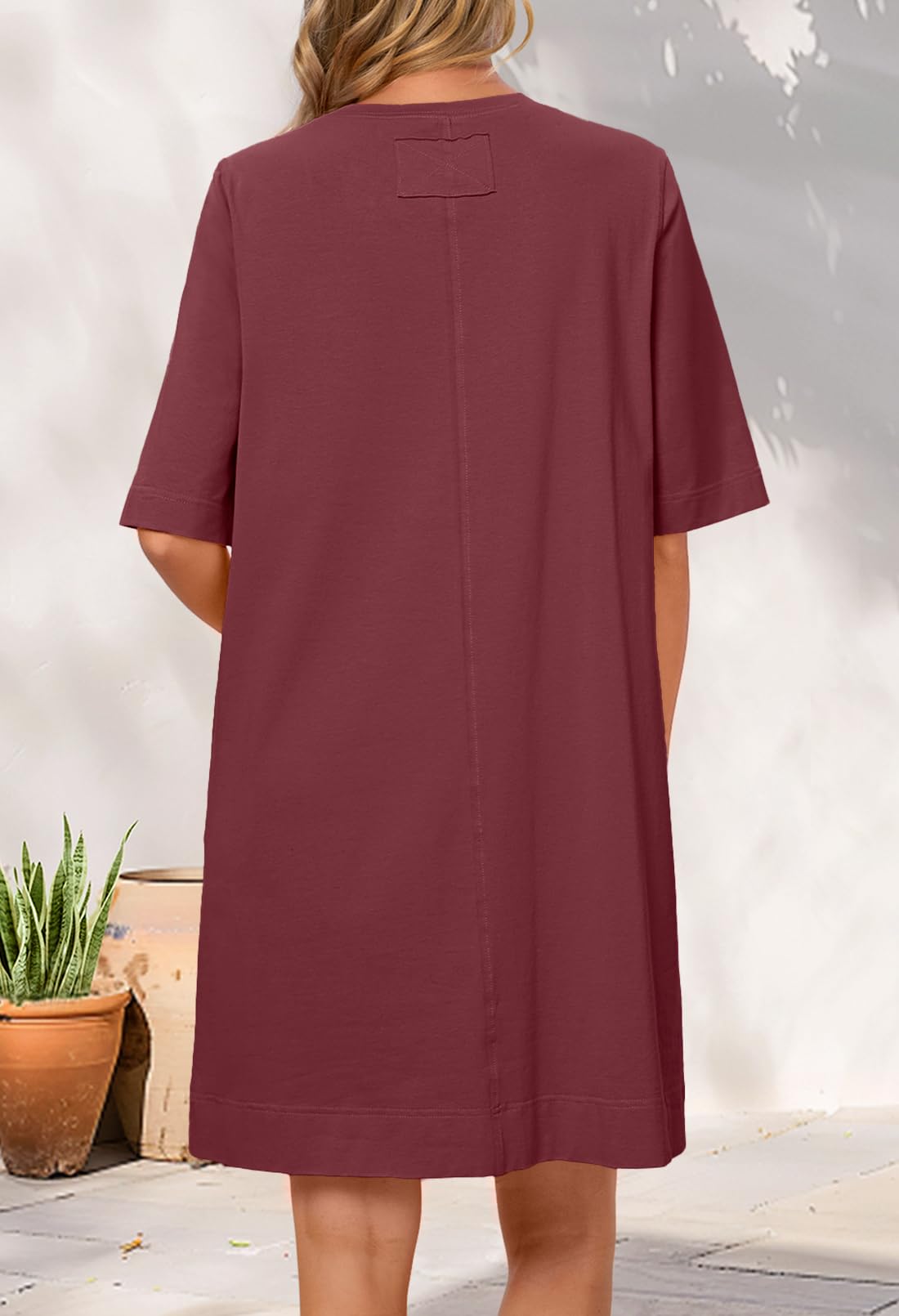 Foto 6 pulgar | Vestido Merokeety Para Mujer 2025, Verano, Manga Corta, Color Vino L - Venta Internacional.