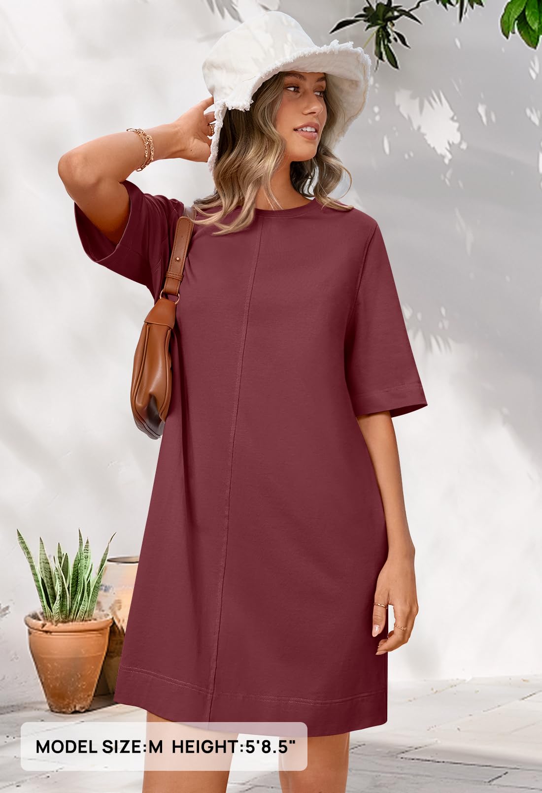 Foto 8 pulgar | Vestido Merokeety Para Mujer 2025, Verano, Manga Corta, Color Vino L - Venta Internacional.