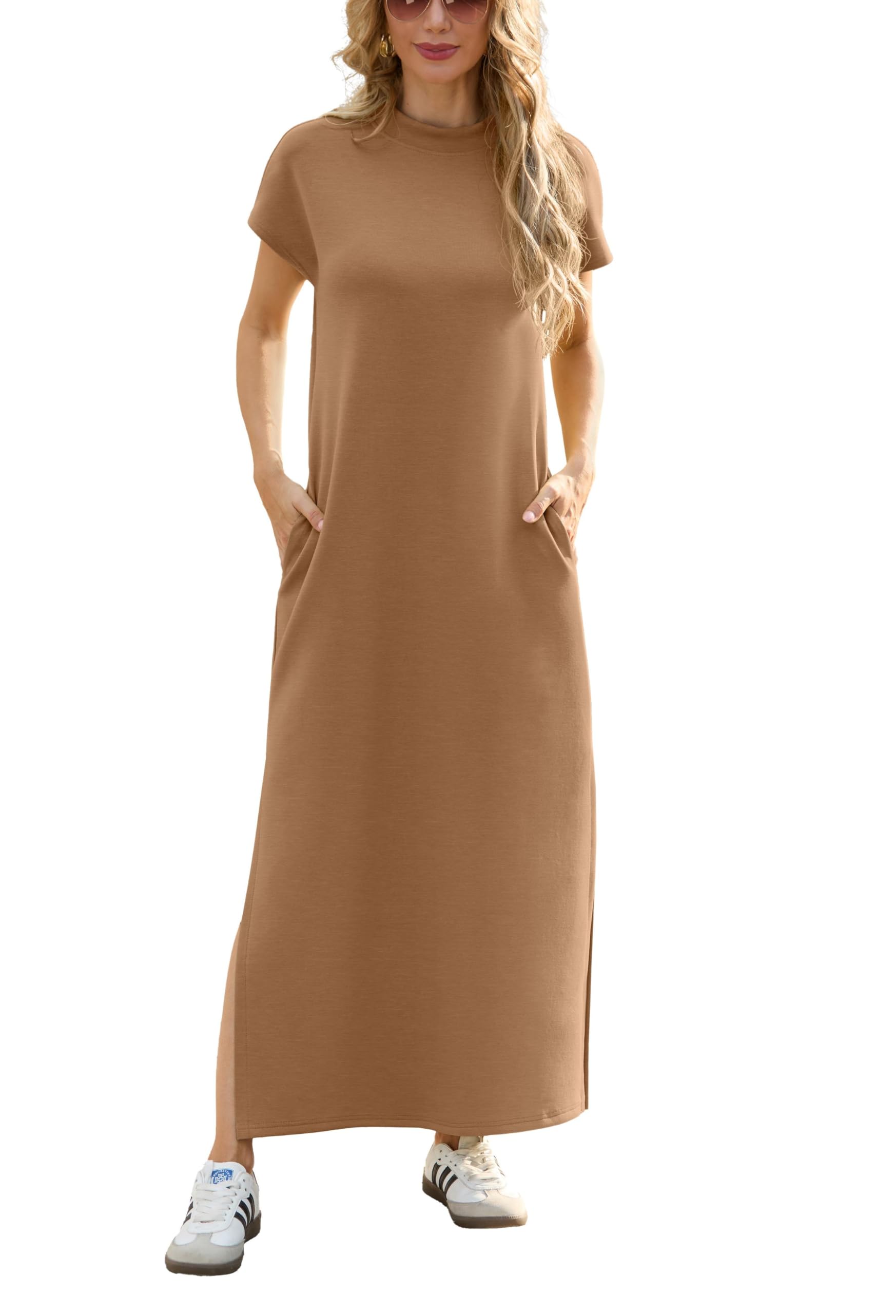 Foto 2 pulgar | Vestido Largo Grecerelle Para Mujer, Casual, Cuello Alto, Camel - Venta Internacional.
