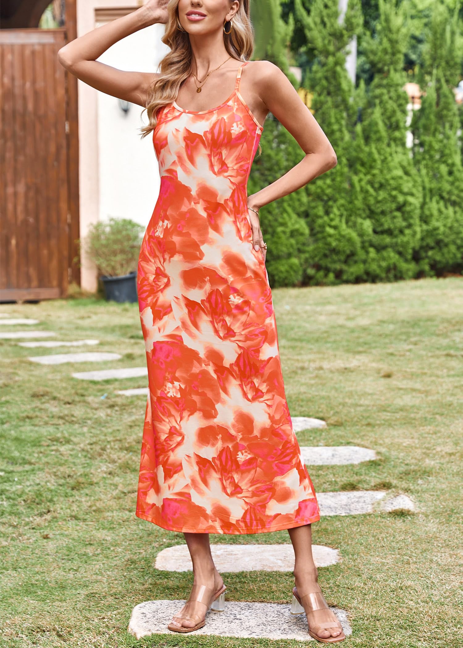 Foto 4 pulgar | Vestido Largo Angashion Con Estampado Floral Y Cola De Pez Sin Espalda Para Mujer - Venta Internacional.