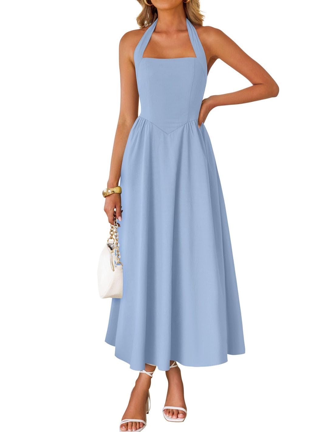 Foto 2 pulgar | Vestido Zesica De Verano Sin Mangas, Halter, Midi, Azul, Mujer 2025 - Venta Internacional.
