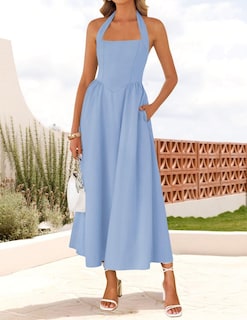 Foto 2 | Vestido Zesica De Verano Sin Mangas, Halter, Midi, Azul, Mujer 2025 - Venta Internacional.