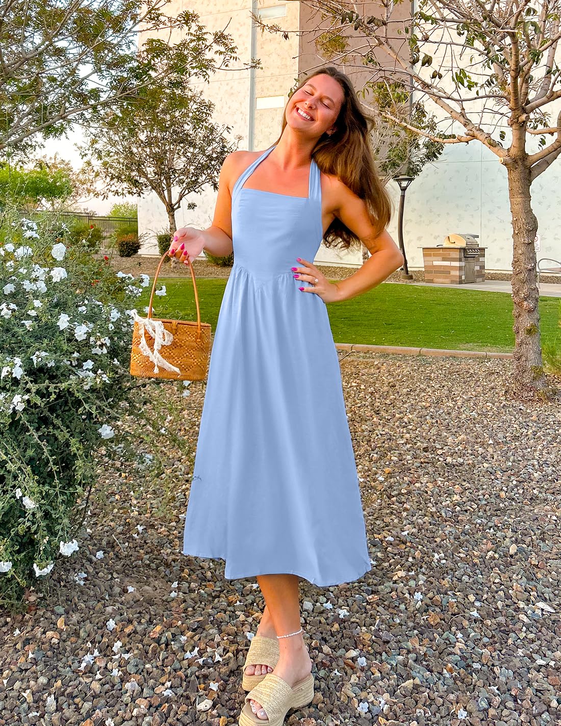 Foto 5 | Vestido Zesica De Verano Sin Mangas, Halter, Midi, Azul, Mujer 2025 - Venta Internacional.