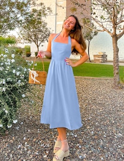 Foto 5 | Vestido Zesica De Verano Sin Mangas, Halter, Midi, Azul, Mujer 2025 - Venta Internacional.