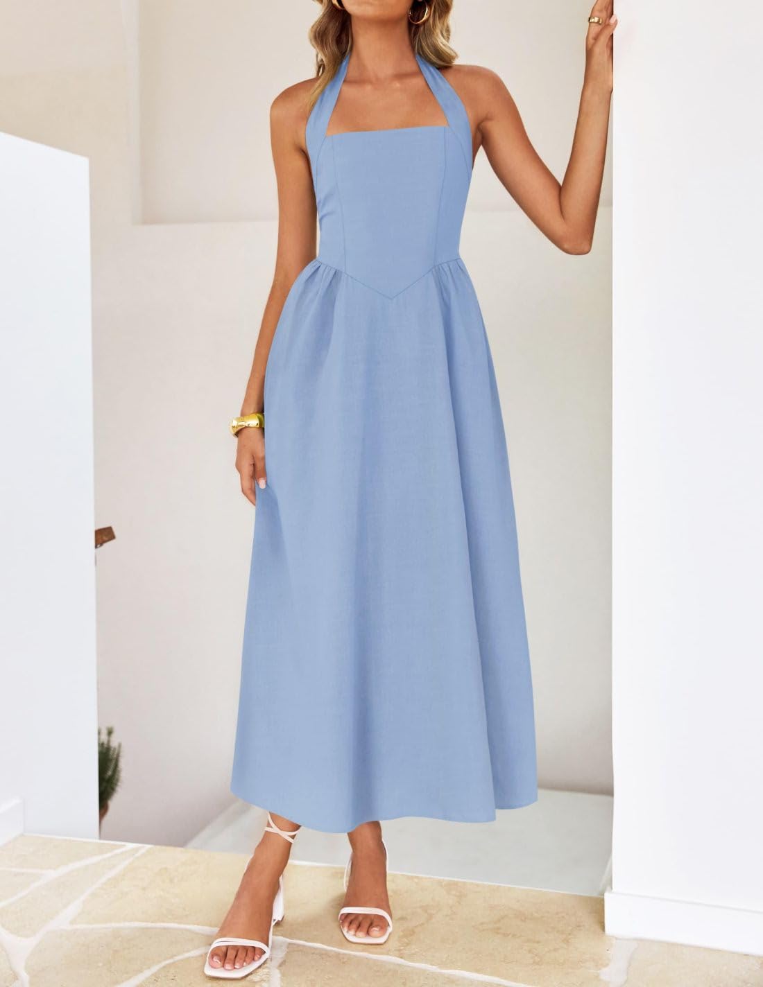 Foto 8 pulgar | Vestido Zesica De Verano Sin Mangas, Halter, Midi, Azul, Mujer 2025 - Venta Internacional.