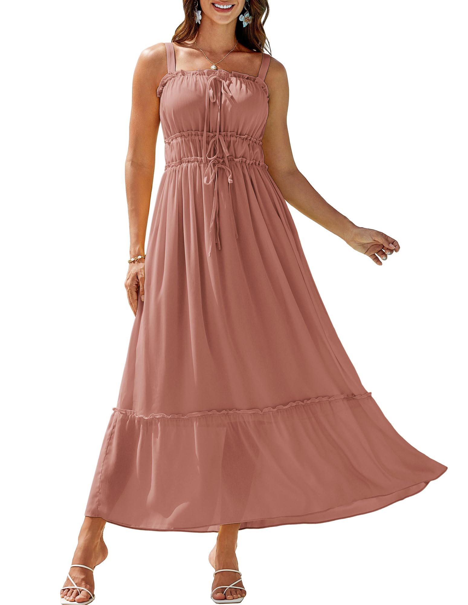 Foto 2 pulgar | Vestido Grace Karin, Casual, De Verano, Con Cuello Cuadrado, Rojo Claro, Marrón - Venta Internacional.